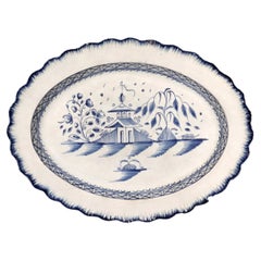 English Pottery Pearlware Blue Chinoiserie Large Shell-edged Dish