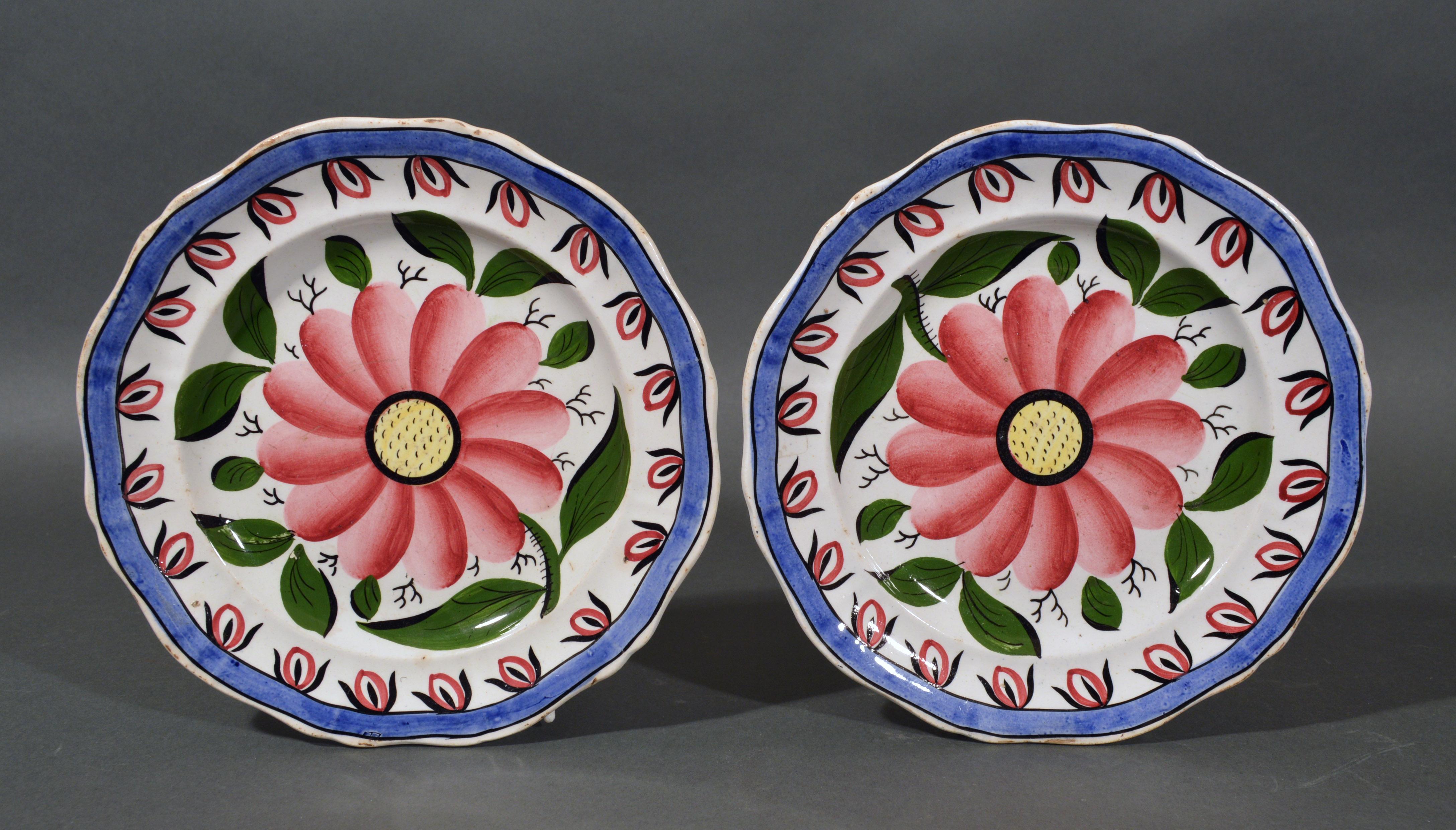 19th Century English Pottery Pearlware Botanical Plates, circa 1840 For Sale