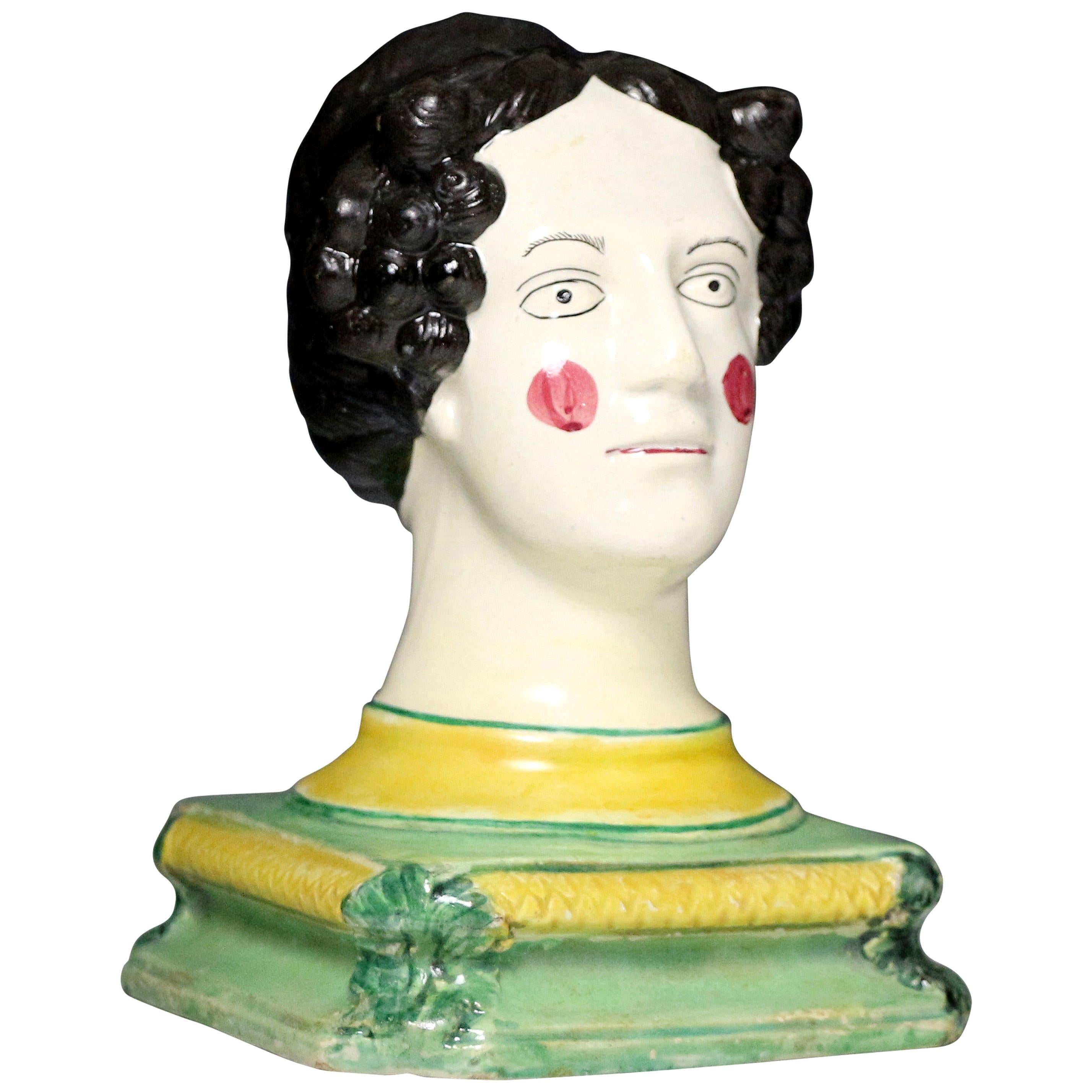 English Pottery Pearlware Head on Base Probably Queen Charlotte, circa 1815 For Sale