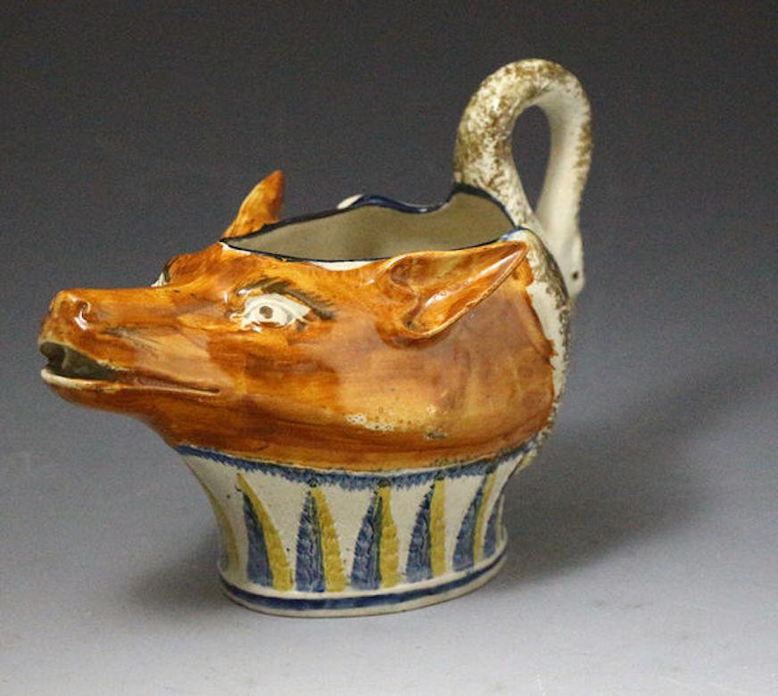 English Pottery Prattware Fox-Swan Sauce Boat, Late 18th Century In Good Condition For Sale In Woodstock, OXFORDSHIRE