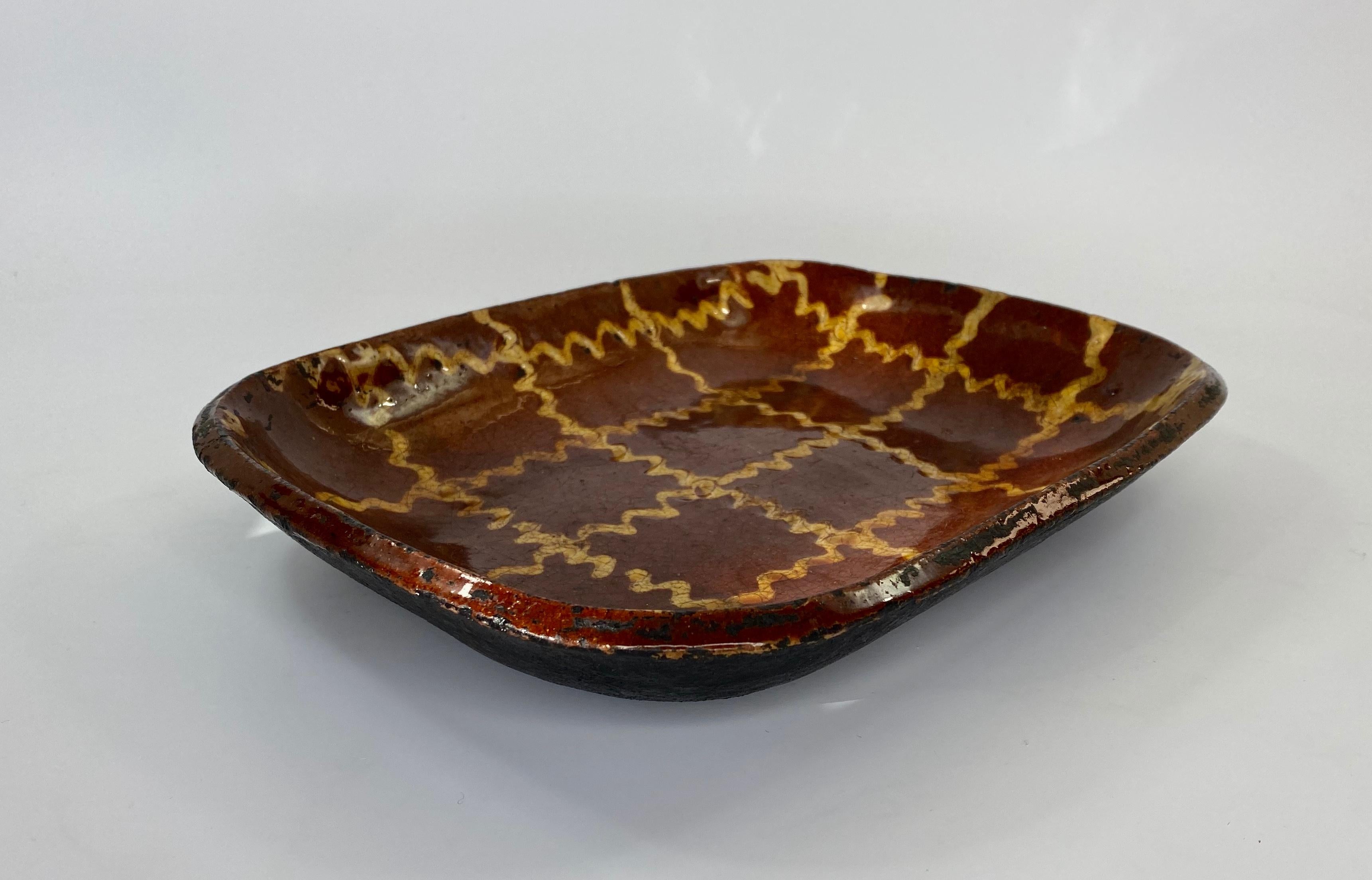Fired English Pottery Slipware Baking Dish, 18th Century For Sale