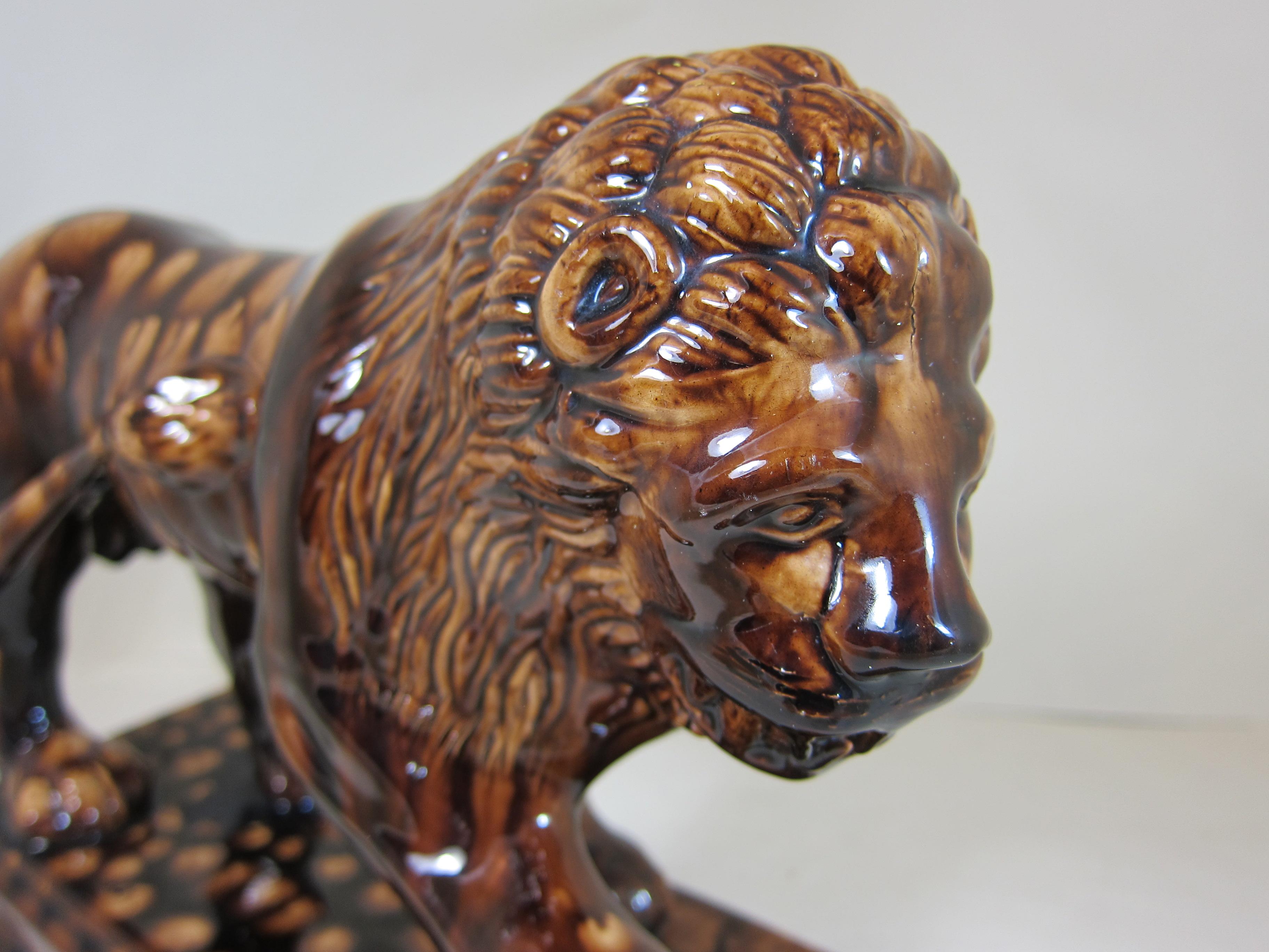 English Pottery Treacle Sponge Glazed Lion For Sale 1