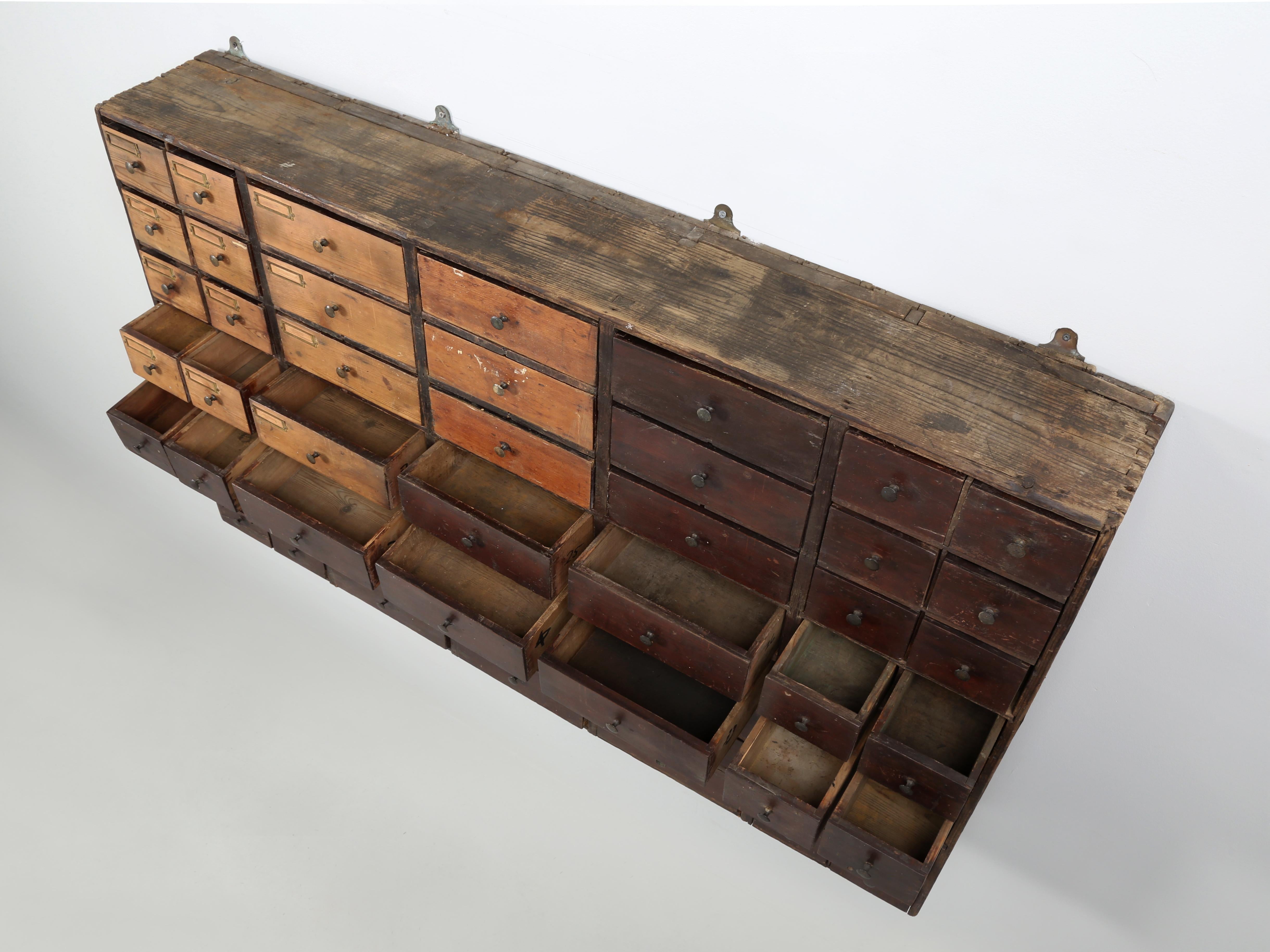 English Primitive Hardware Store 56-Drawer Cabinet Original Paint and Unrestored 9