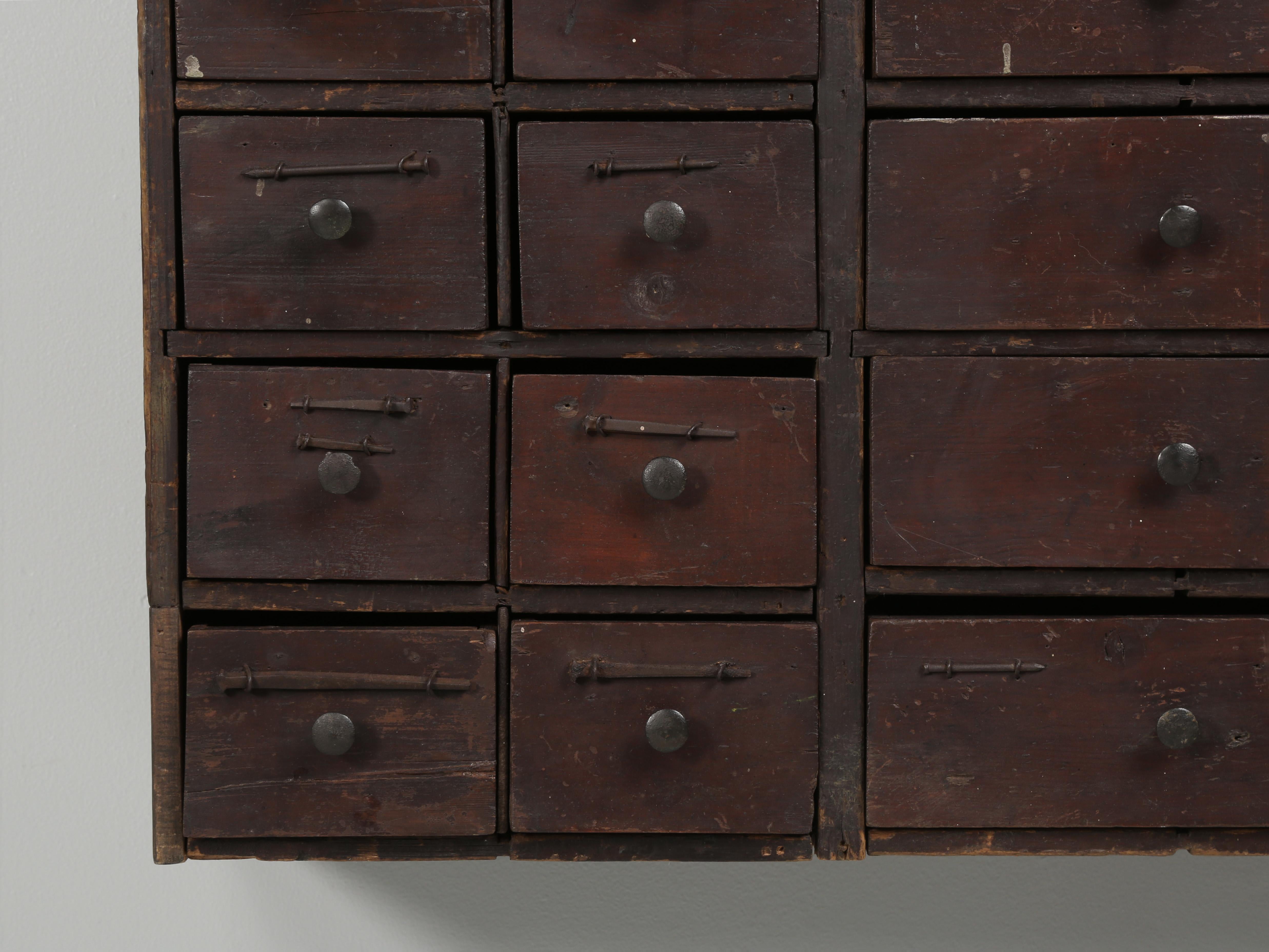 Mid-19th Century English Primitive Hardware Store 56-Drawer Cabinet Original Paint and Unrestored