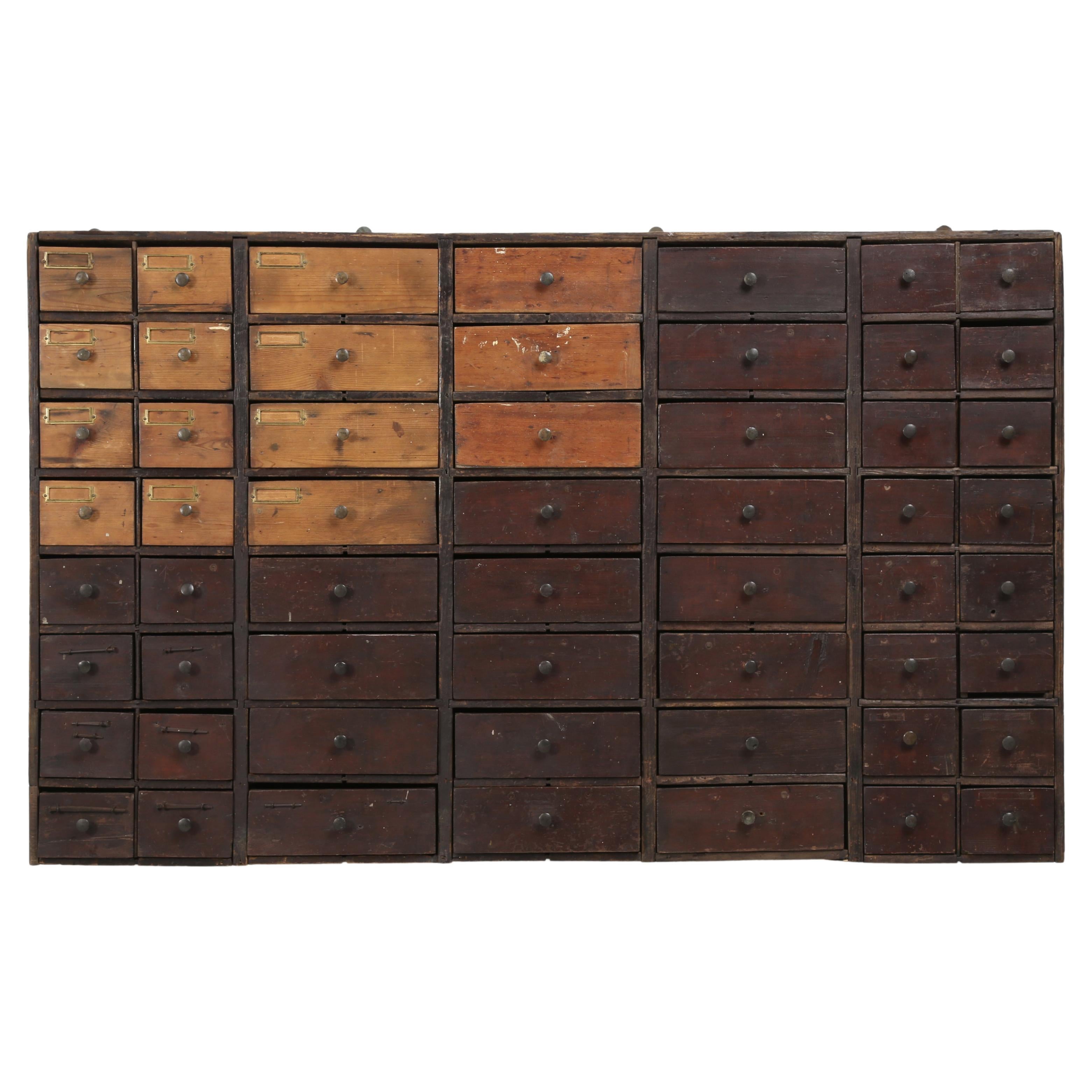 English Primitive Hardware Store 56-Drawer Cabinet Original Paint and Unrestored