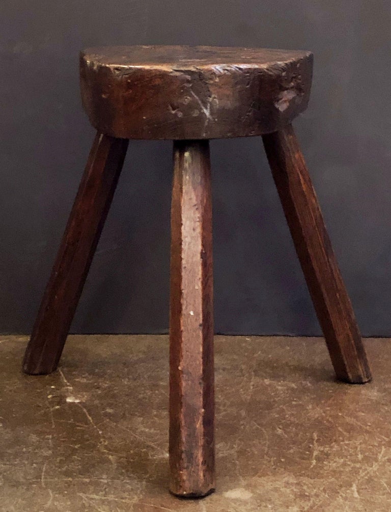19th Century English Primitive or Rustic Three-Legged Milking Stool of Oak