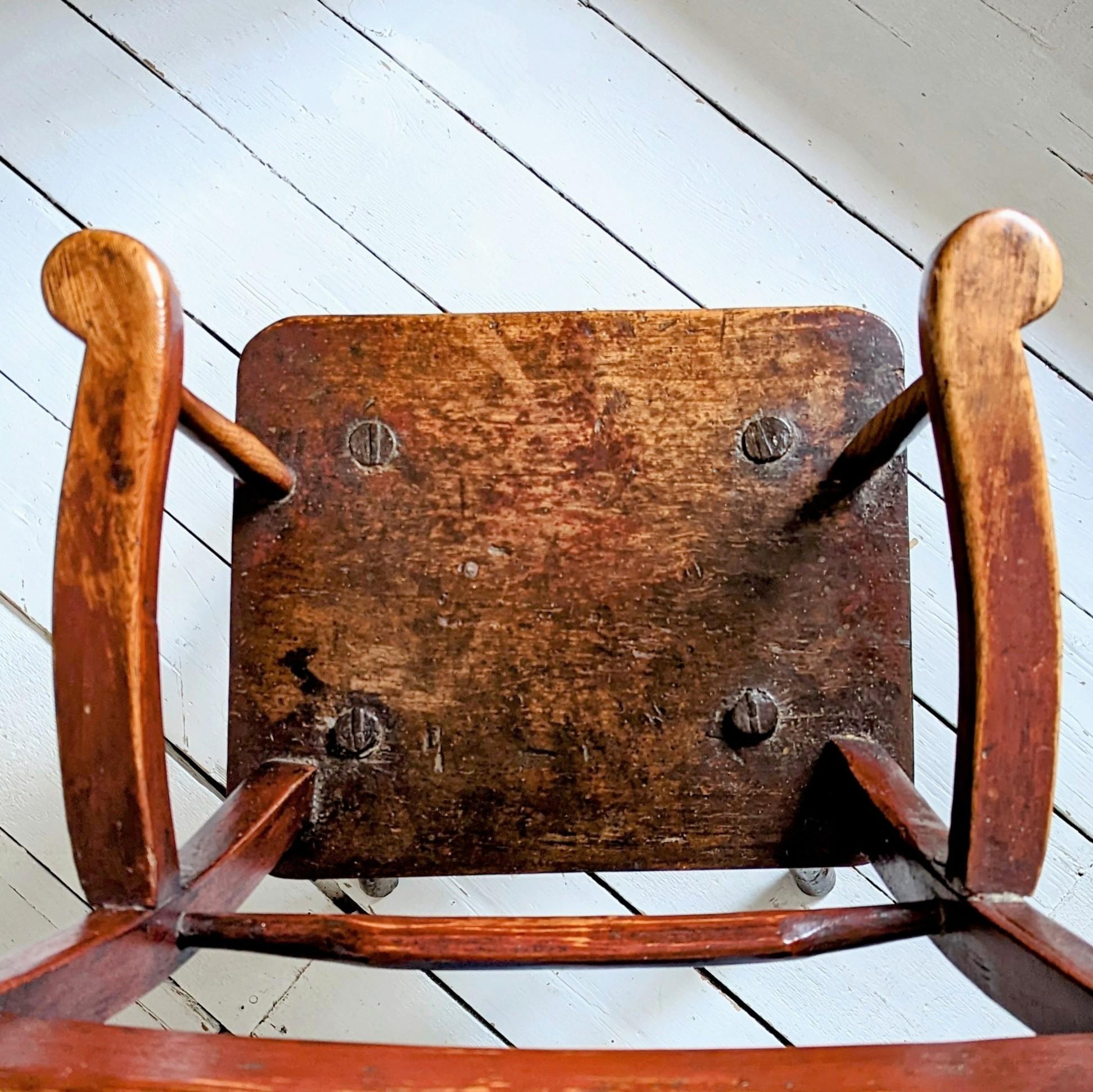 Country English Primitive Scroll Back Oxford Chair For Sale