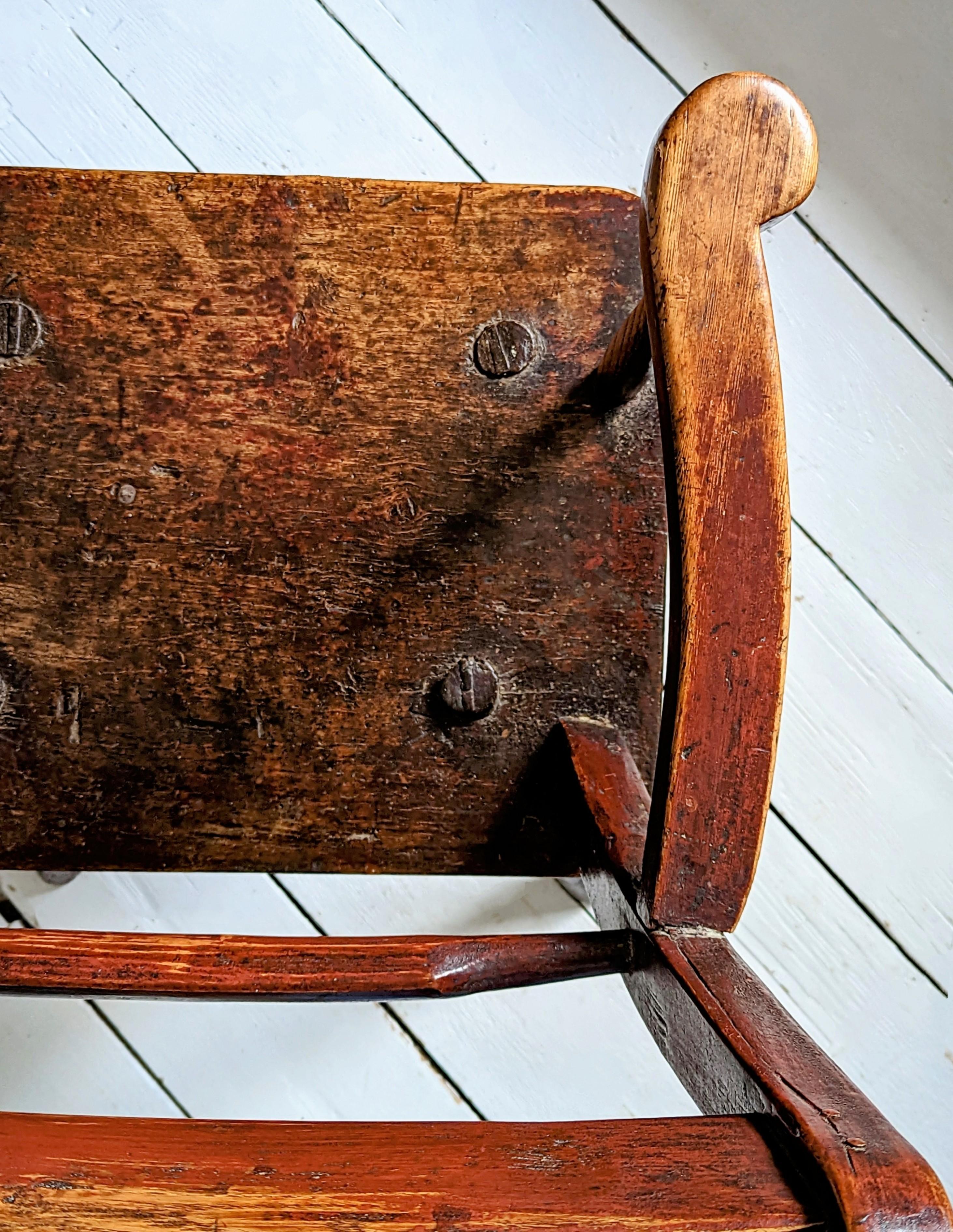 Englischer primitiver Oxford-Stuhl mit Schnörkelrückenlehne (Gemalt)