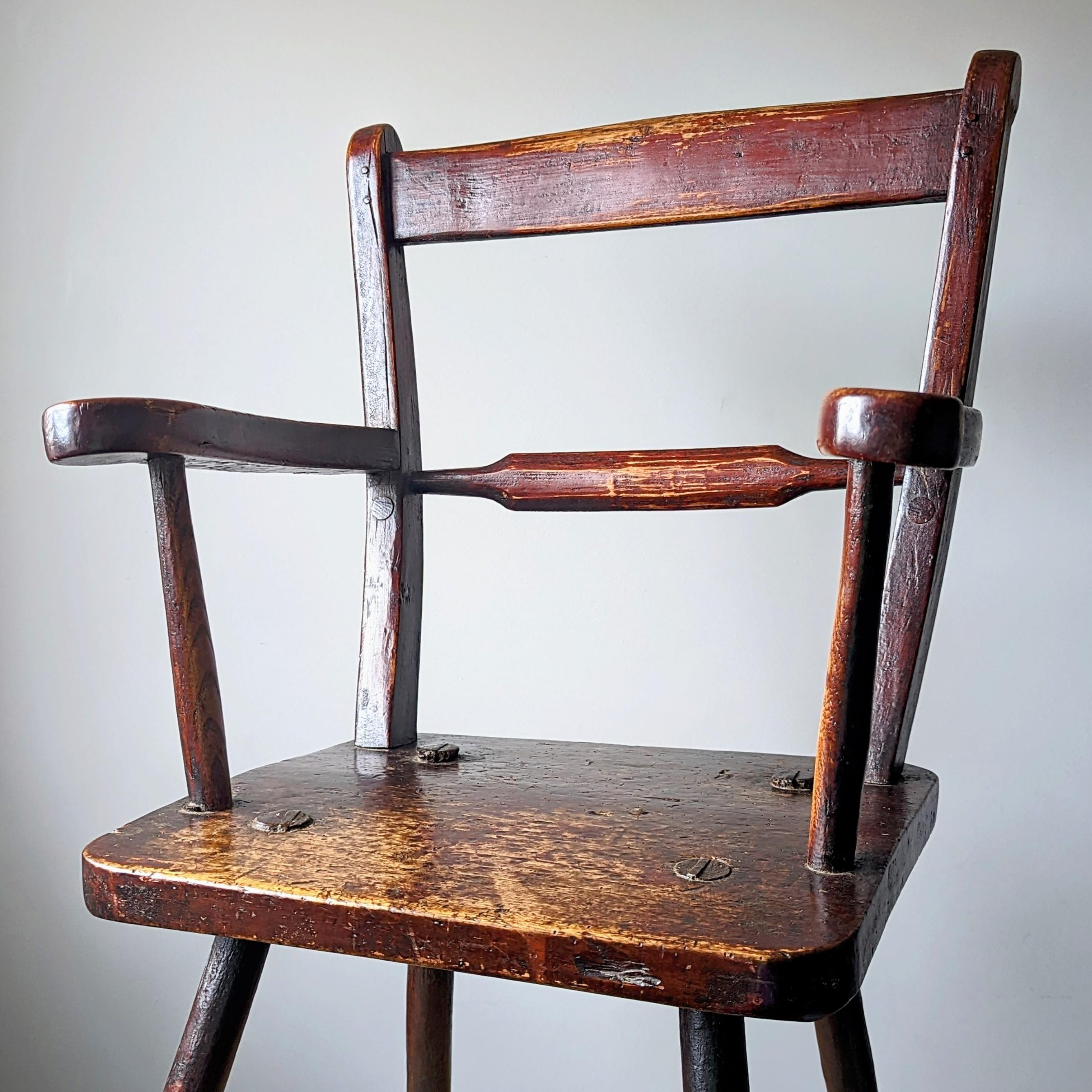 English Primitive Scroll Back Oxford Chair In Good Condition For Sale In Leamington Spa, GB