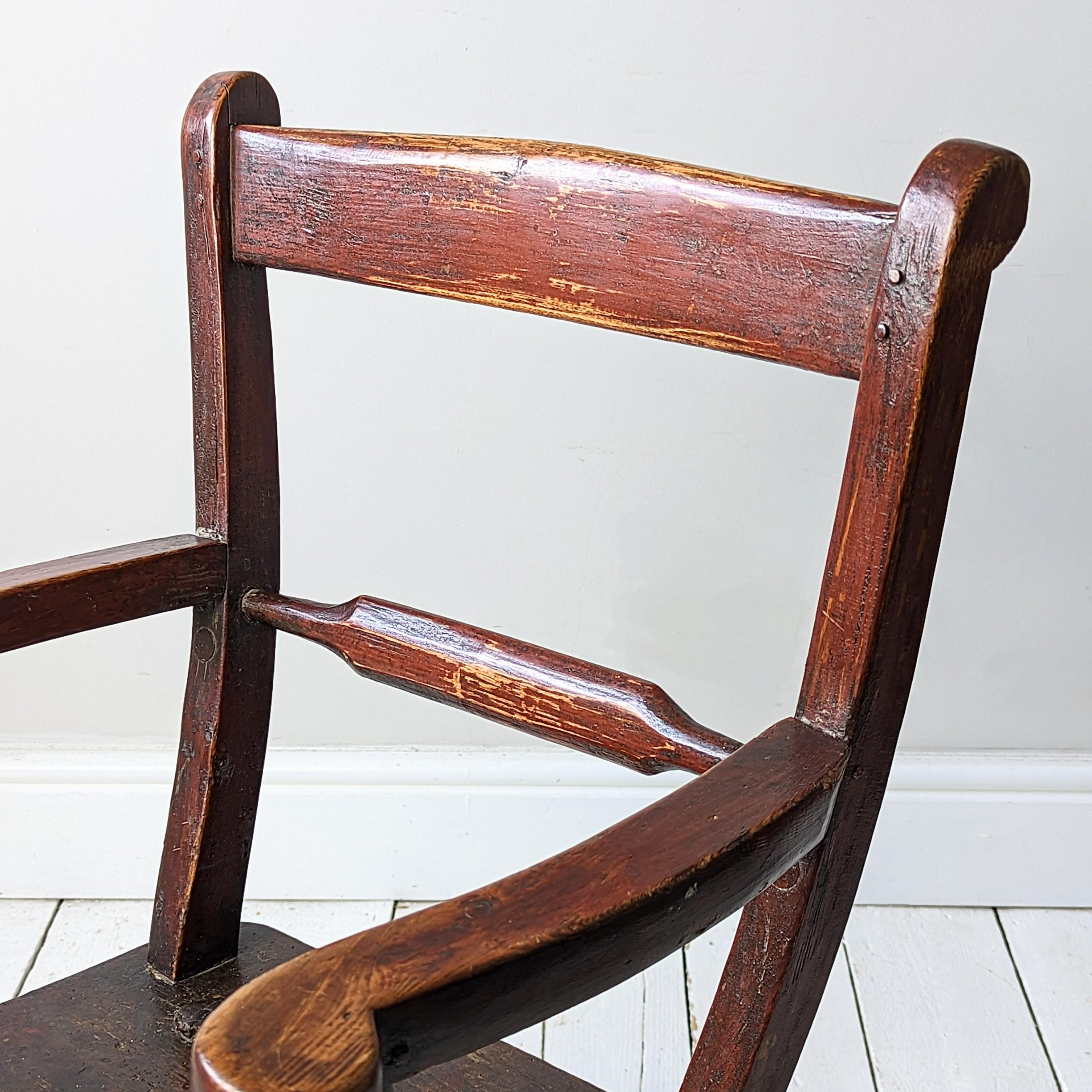 Englischer primitiver Oxford-Stuhl mit Schnörkelrückenlehne 2