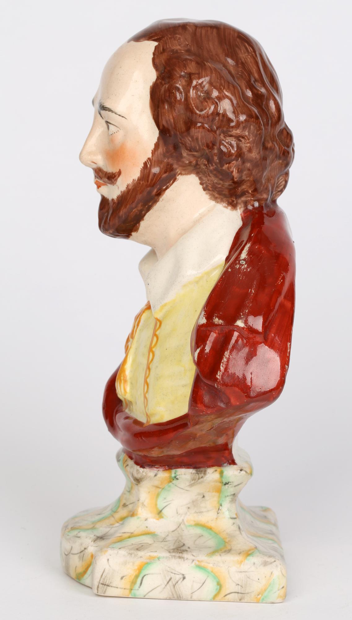 English, Probably Leeds Hand Painted Pottery Bust of William Shakespeare 6