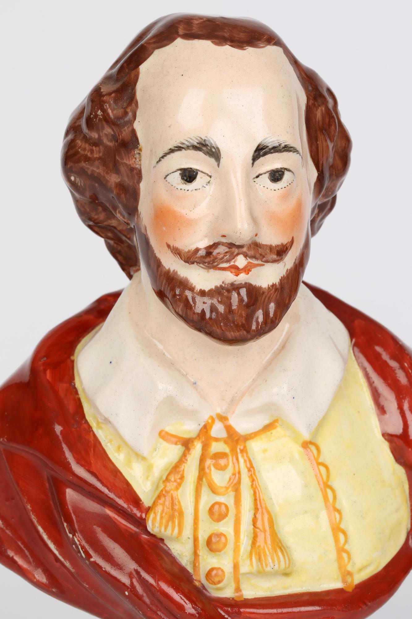 Molded English, Probably Leeds Hand Painted Pottery Bust of William Shakespeare