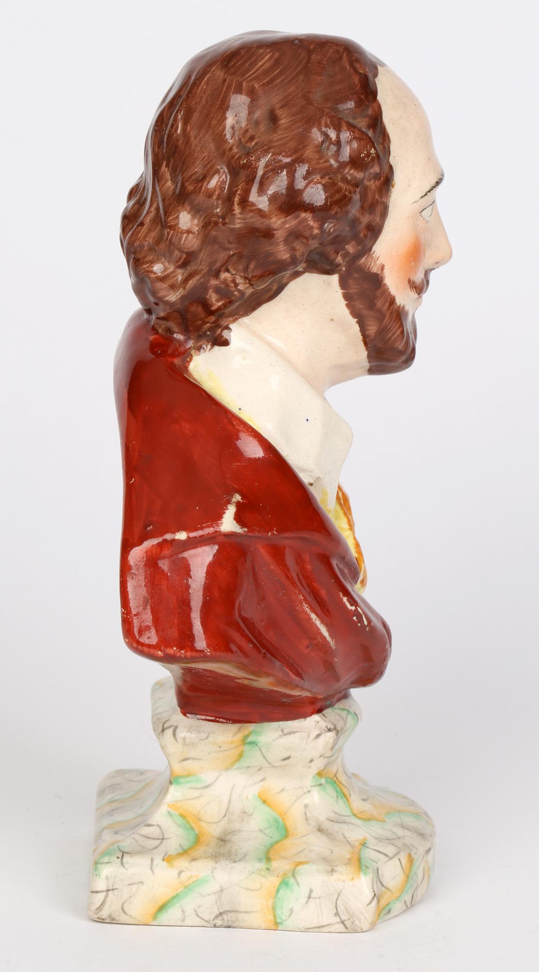 English, Probably Leeds Hand Painted Pottery Bust of William Shakespeare 3