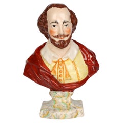 English, Probably Leeds Hand Painted Pottery Bust of William Shakespeare