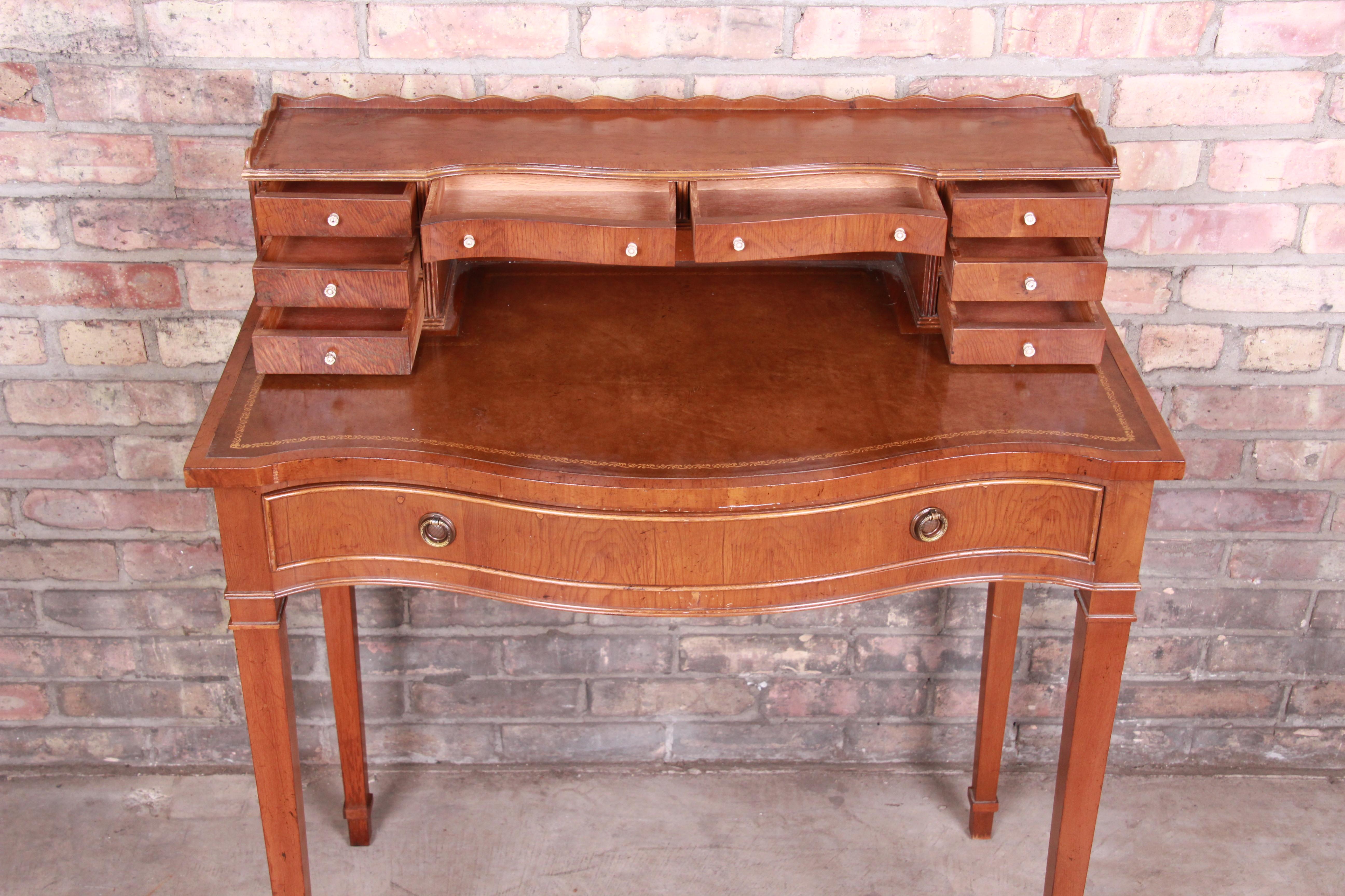 English Provincial Fruitwood Leather Top Ladies Writing Desk 4