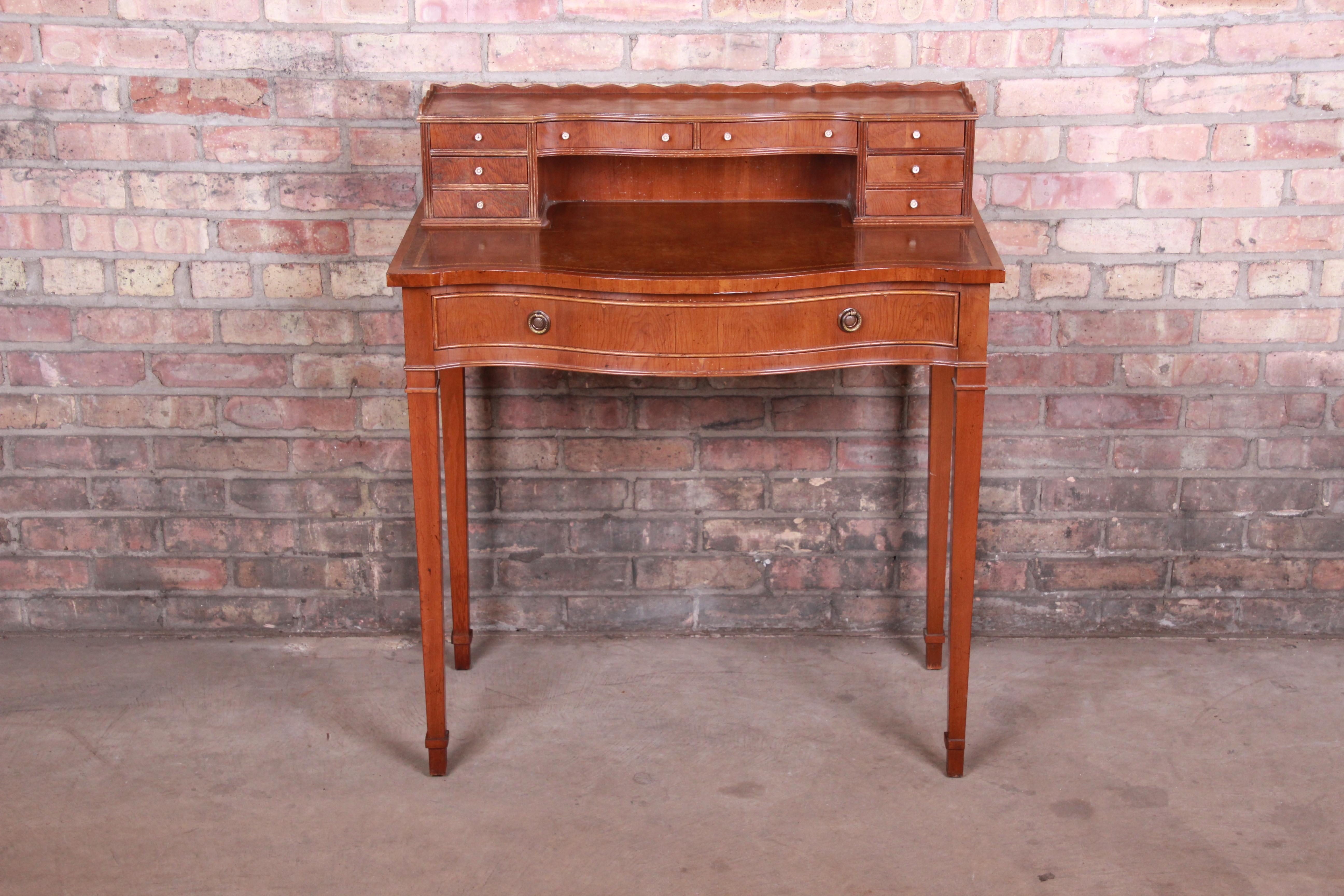 Federal English Provincial Fruitwood Leather Top Ladies Writing Desk