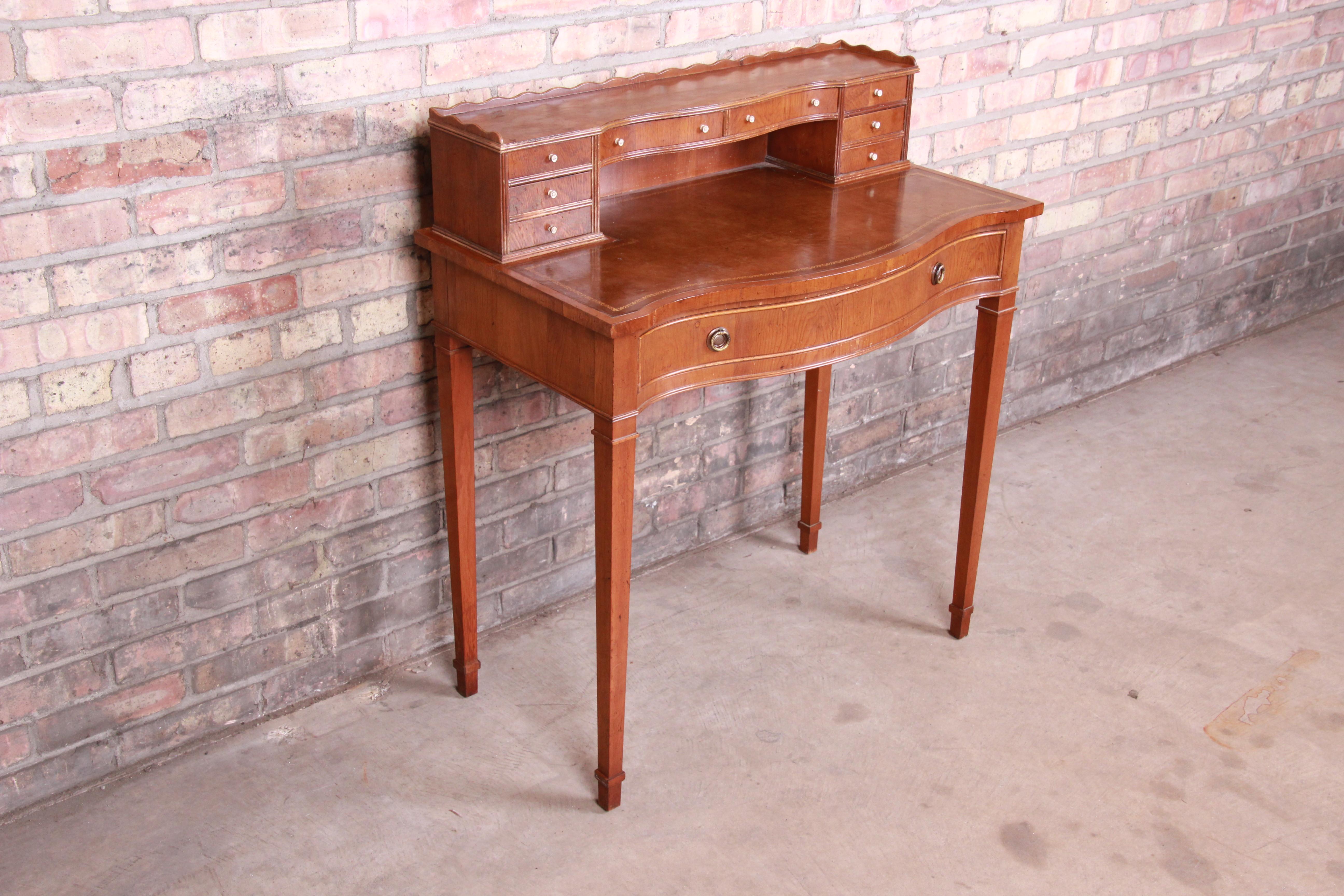 English Provincial Fruitwood Leather Top Ladies Writing Desk In Good Condition In South Bend, IN