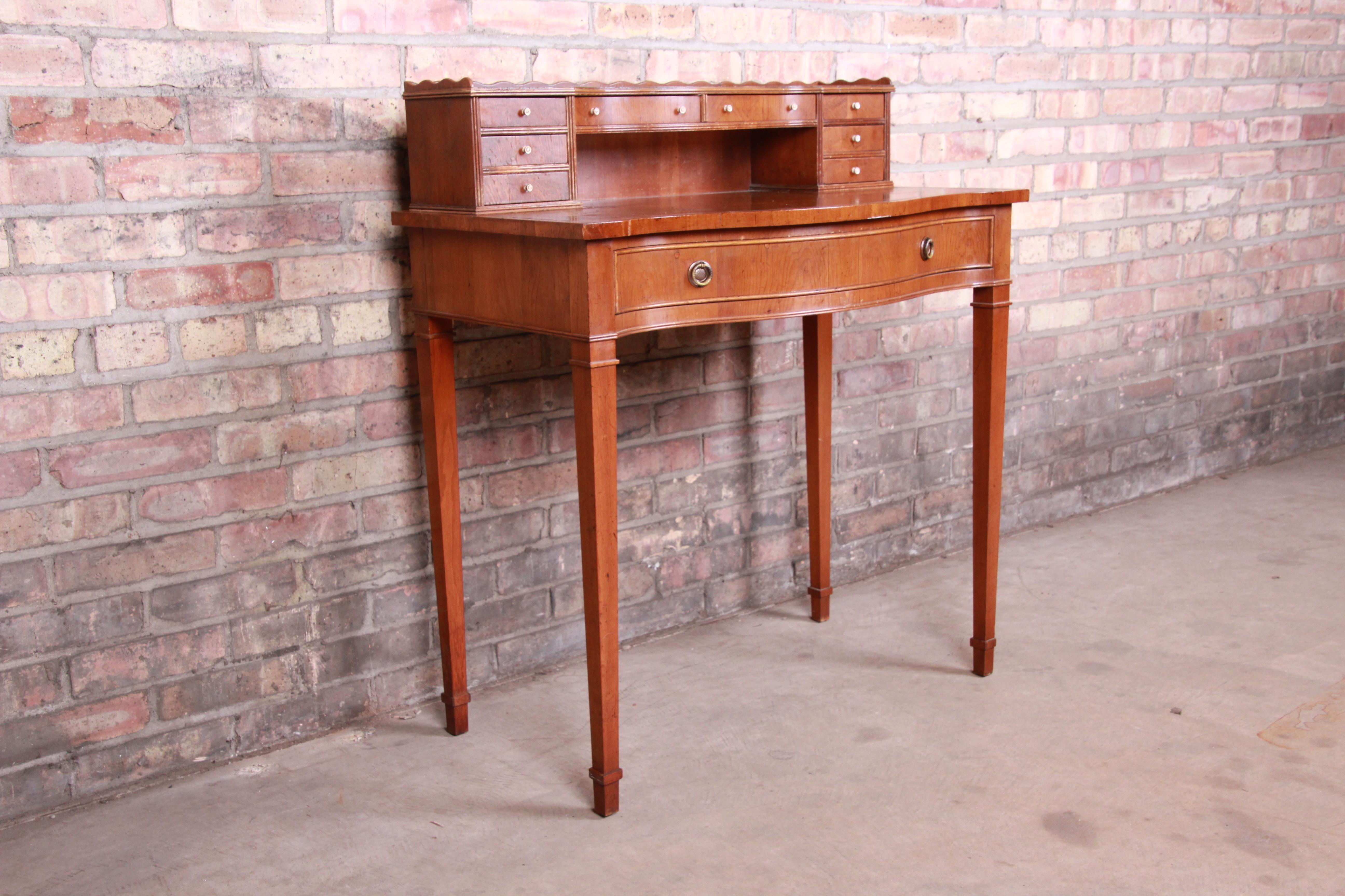20th Century English Provincial Fruitwood Leather Top Ladies Writing Desk