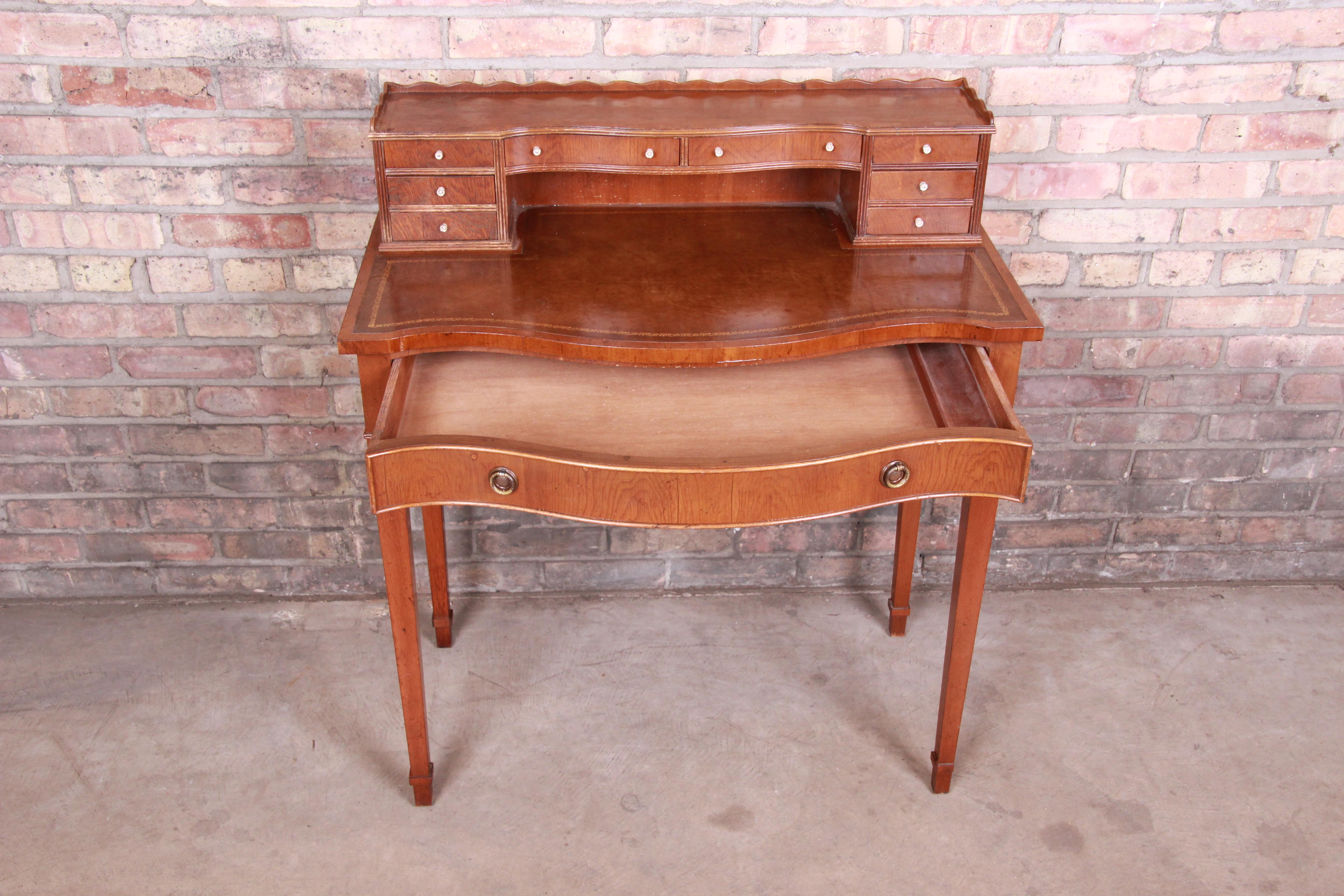 English Provincial Fruitwood Leather Top Ladies Writing Desk 1