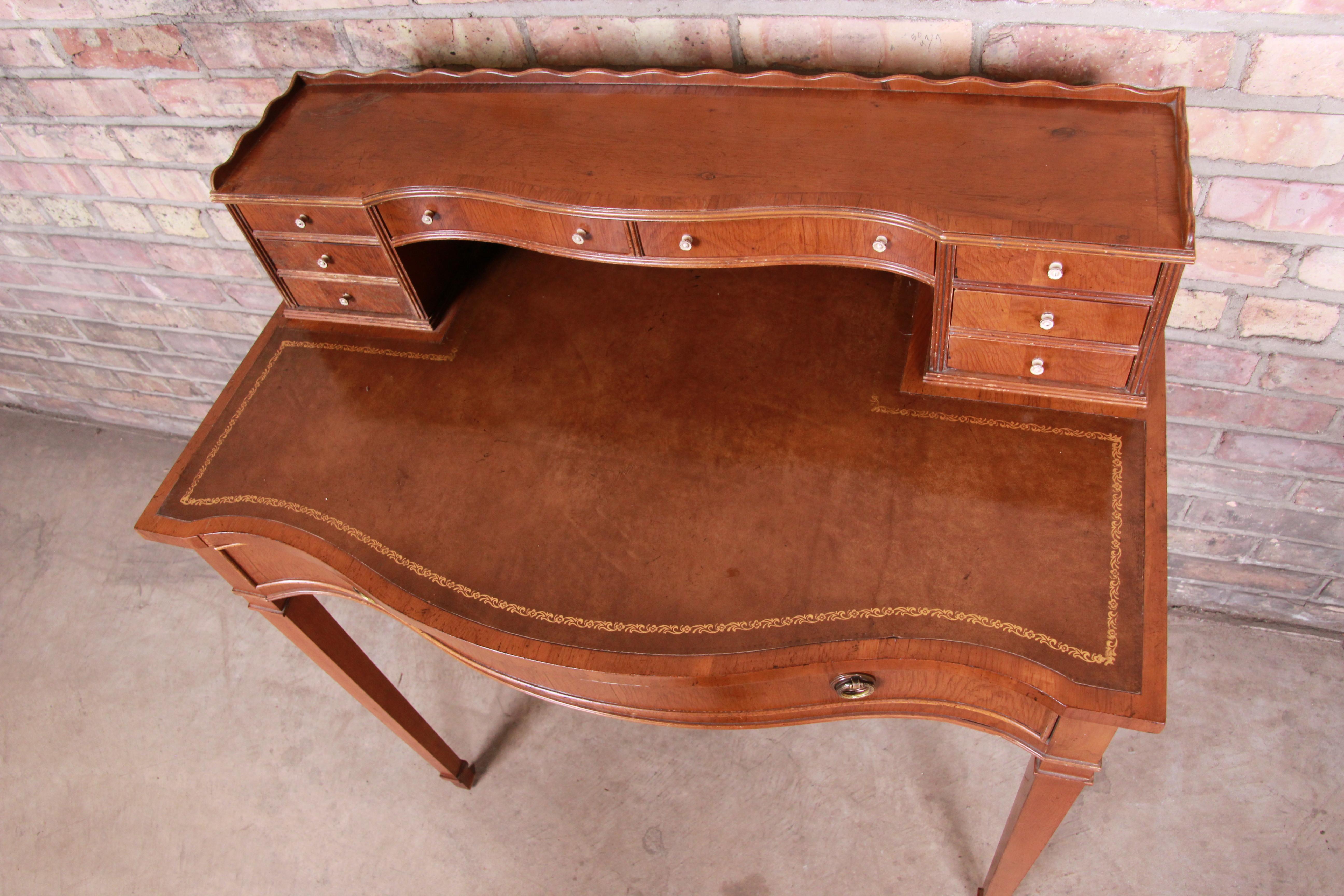 English Provincial Fruitwood Leather Top Ladies Writing Desk 3
