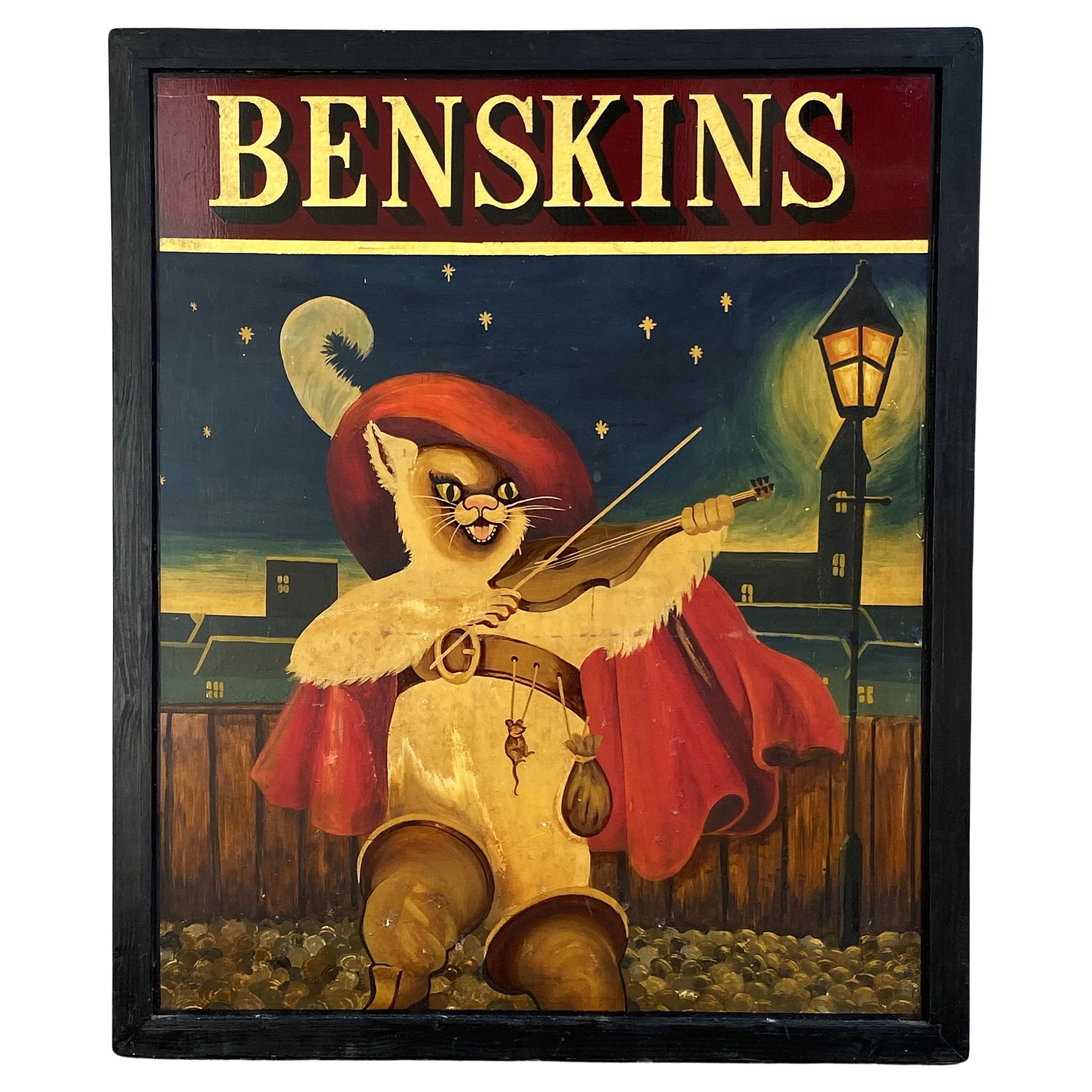 English Pub Sign, "Benskins (Puss in Boots)" For Sale