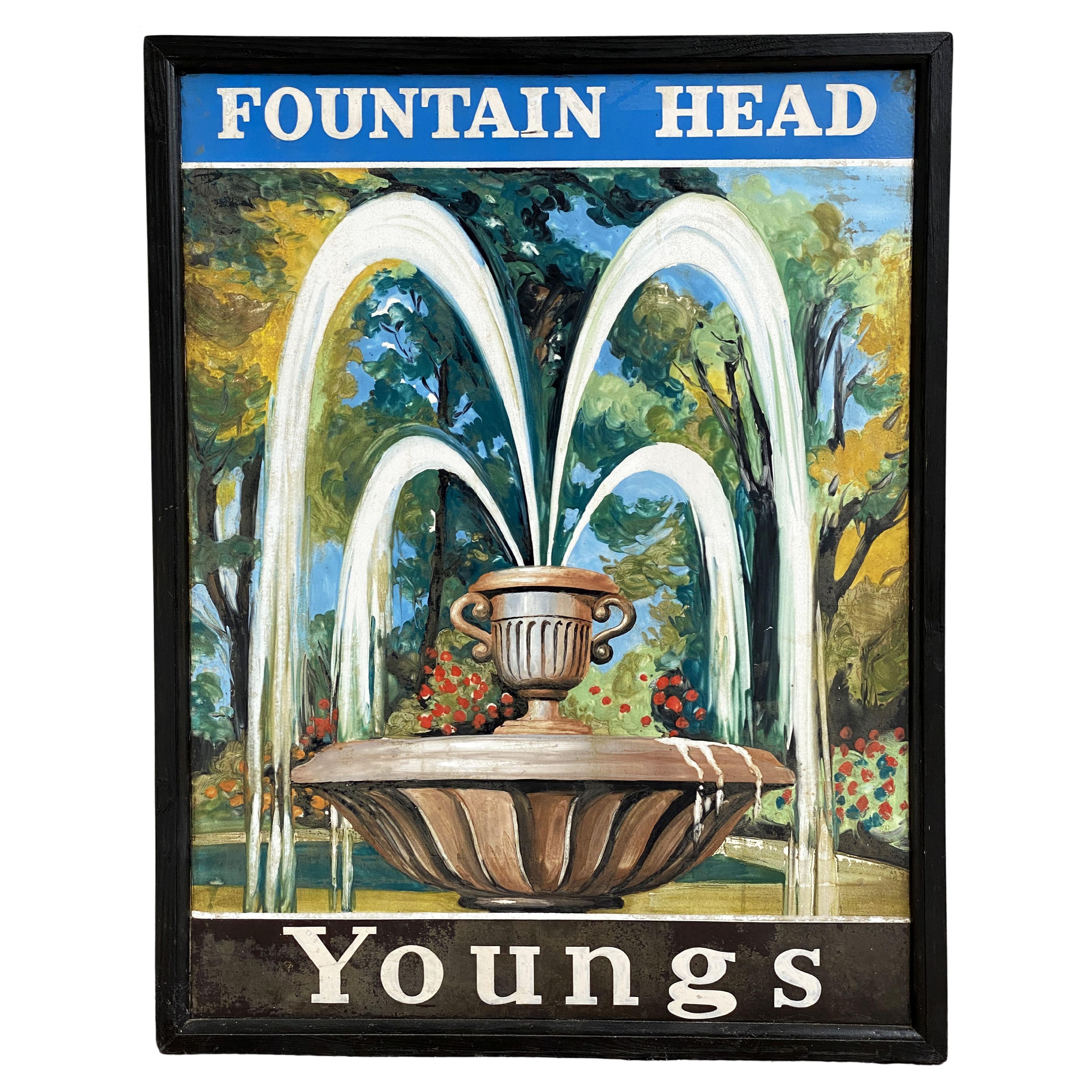 Enseigne de pub anglais, "Fountain Head" (tête de fontaine)