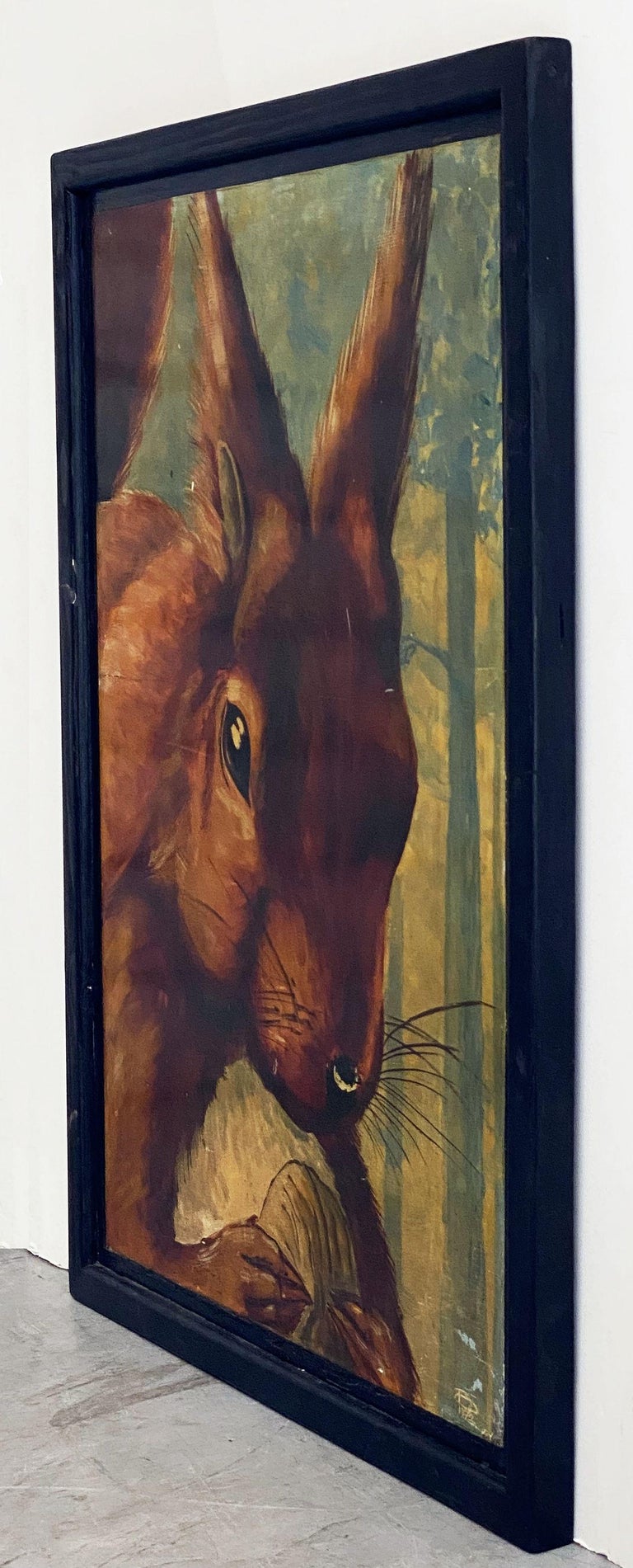 An authentic English pub sign (one-sided) featuring a painting of a squirrel with a nut, untitled.

A very fine example of vintage advertising artwork and ready for display.