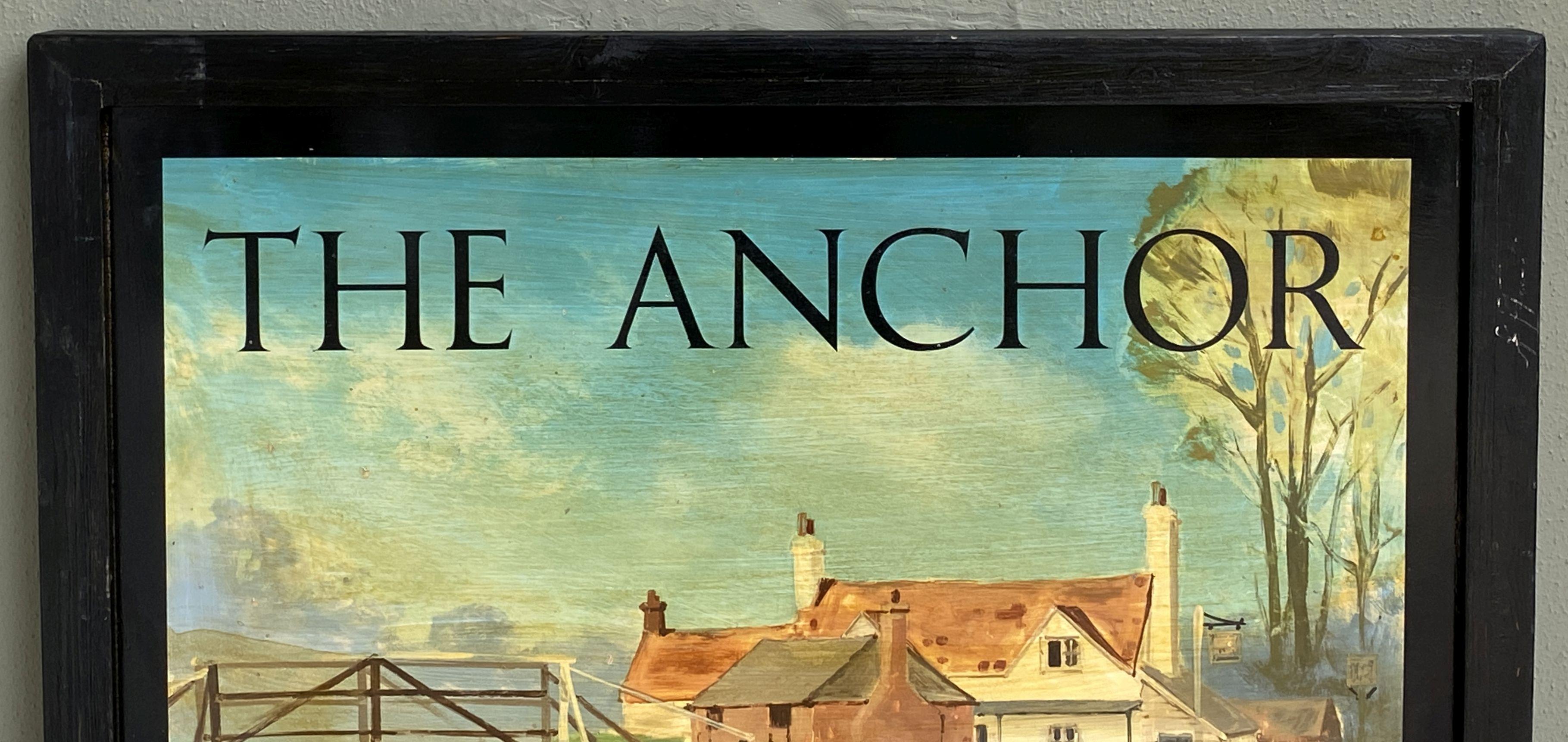 Englisches Pub-Schild, „The Anchor – Flur und Holzhaus“ (Handbemalt) im Angebot