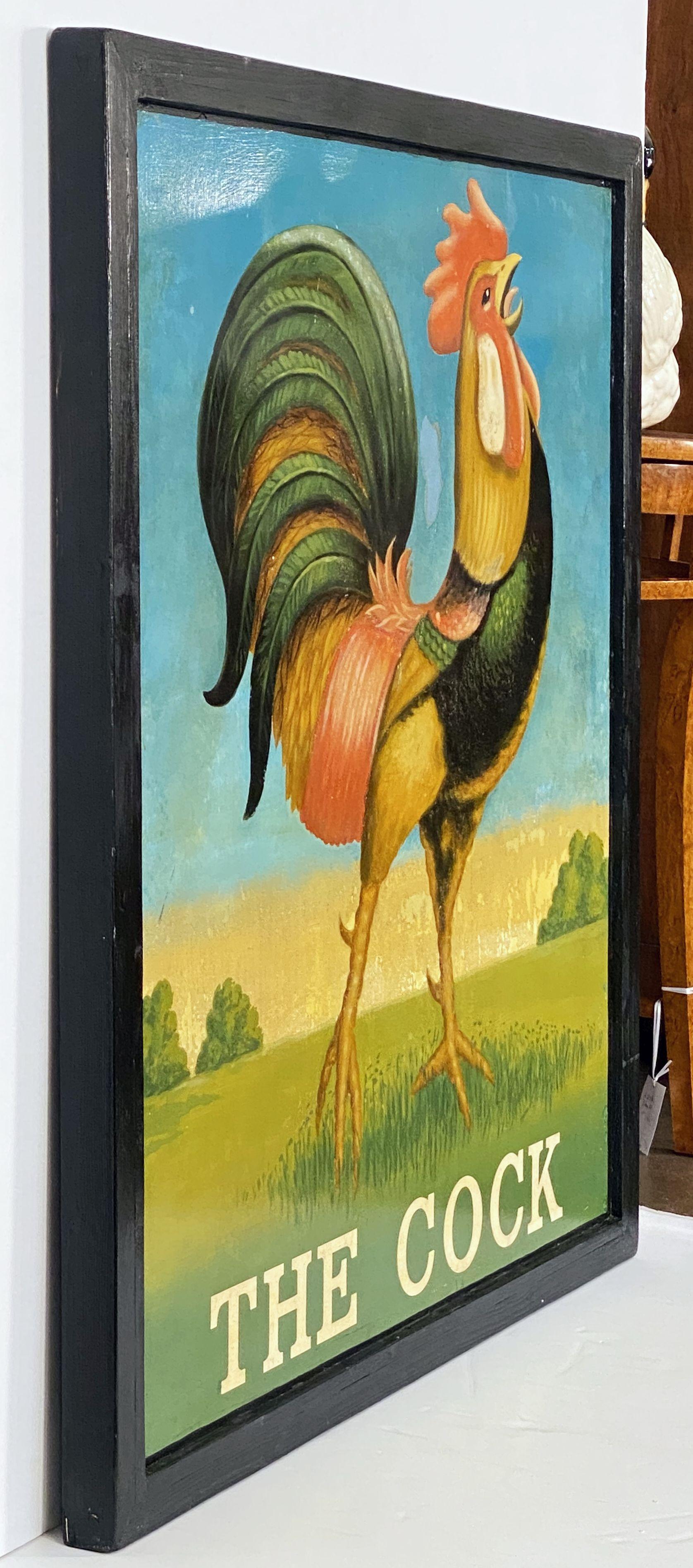Authentique enseigne de pub anglais (unilatérale) représentant un coq, intitulée 