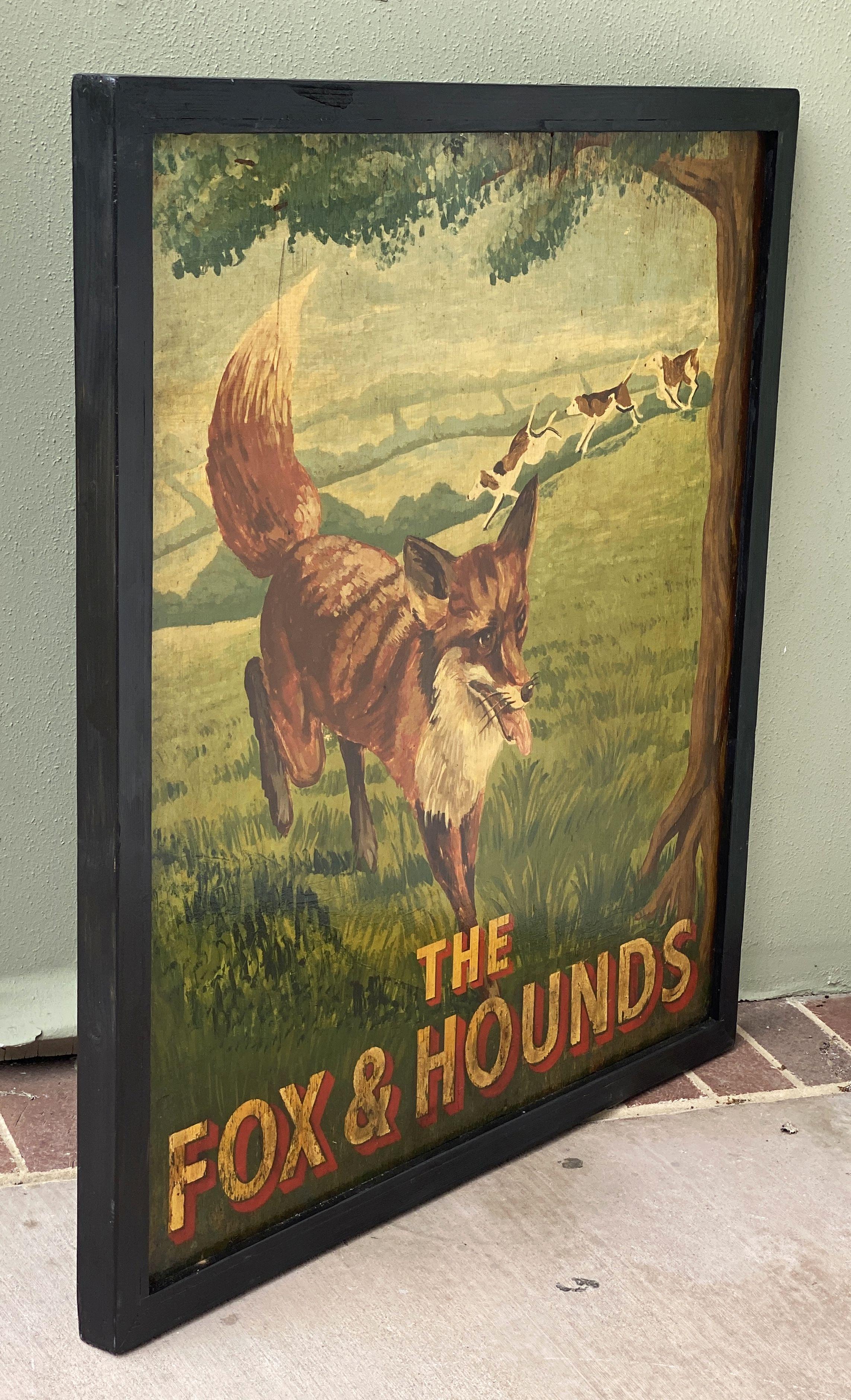 Peint à la main Enseigne de pub anglaise, « The Fox & Hounds » en vente