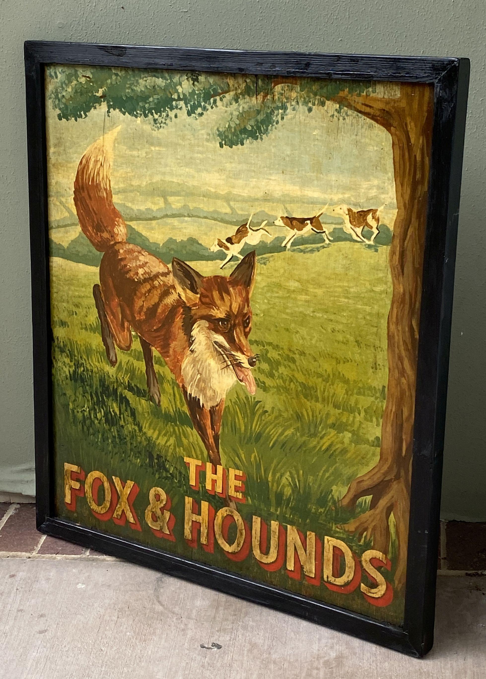 Englisches Pub-Schild, „Der Fuchs und die Hunde“ im Zustand „Gut“ im Angebot in Austin, TX