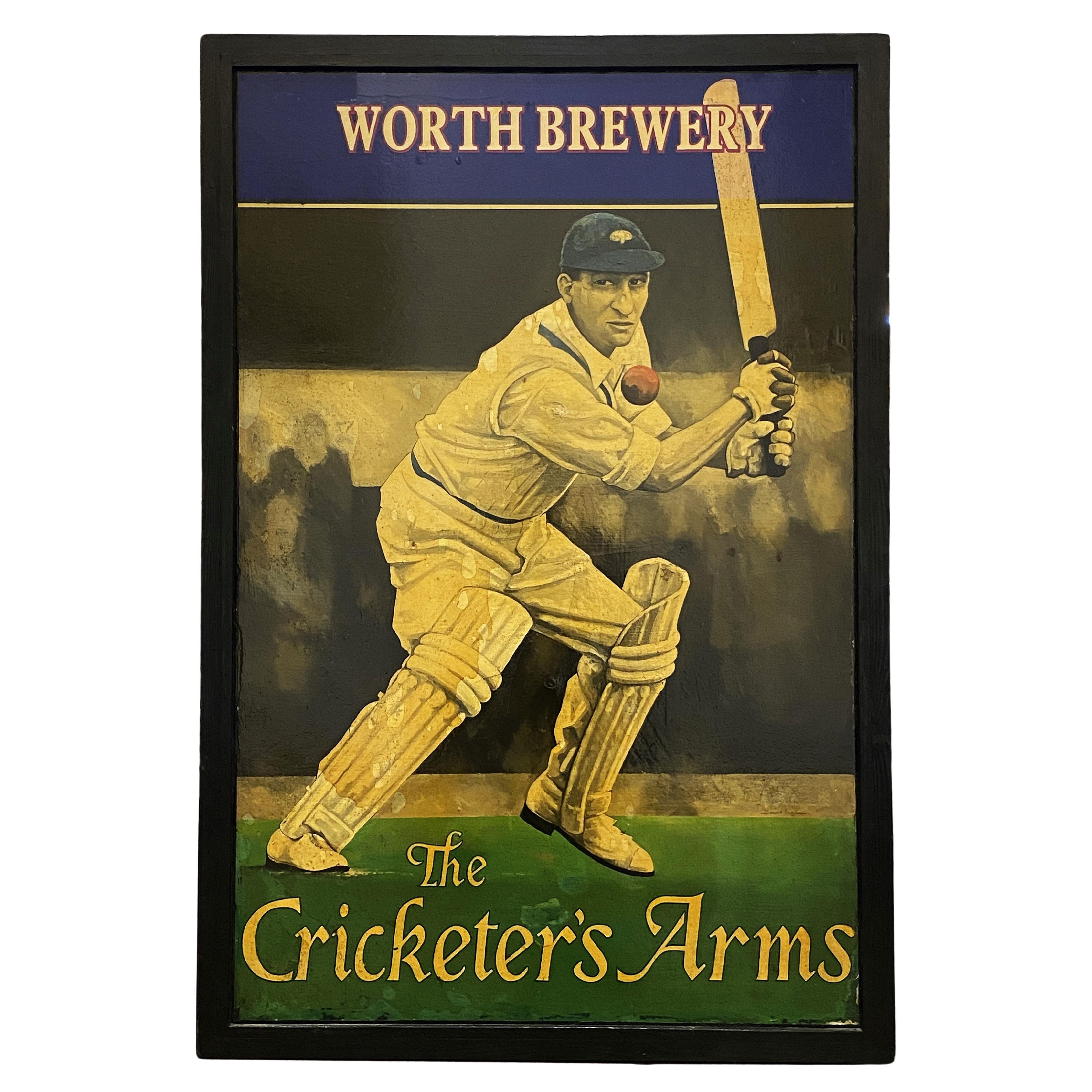 Enseigne de pub anglais, "Worth Brewery - The Cricketer's Arms".