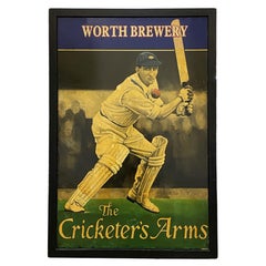 Vintage English Pub Sign, "Worth Brewery - The Cricketer's Arms"