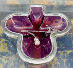 English Purple Amethyst Sterling Silver Clover Trinket Dish