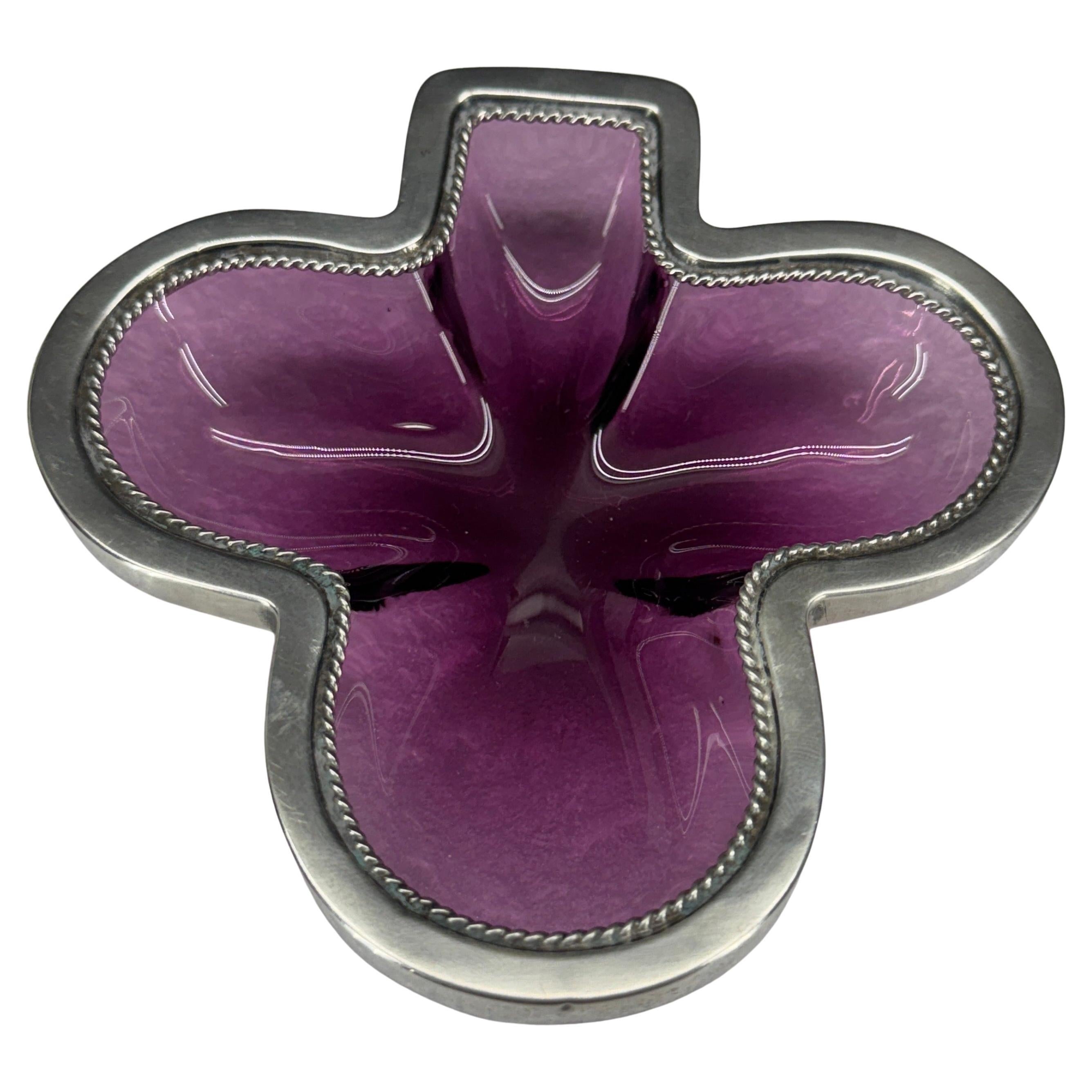 English Purple Amethyst Sterling Silver Clover Trinket Dish