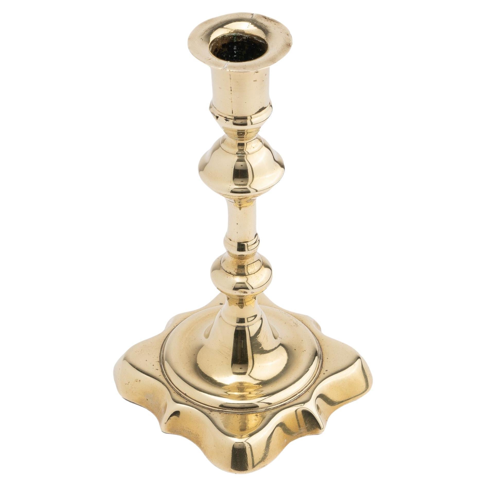 English Queen Anne brass candlestick, 1745 For Sale