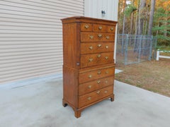 English Queen Anne Burl Walnut Chest on Chest w/ Brushing Slide on Feet, C. 1720
