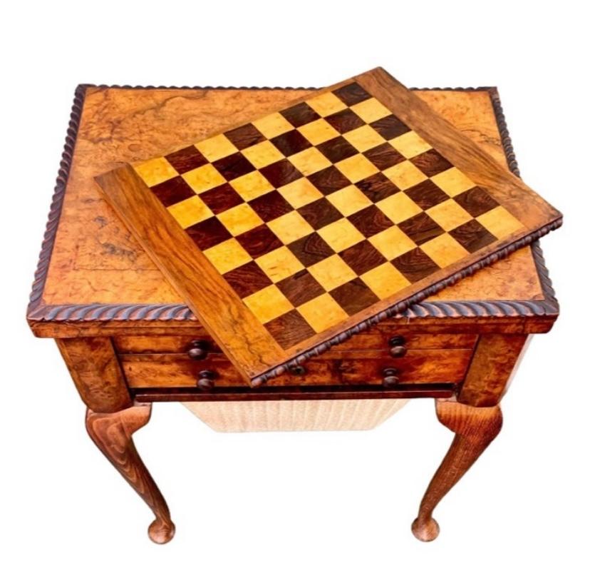 English Queen Anne Carved Walnut Work/Games Table, 19th c. For Sale 5