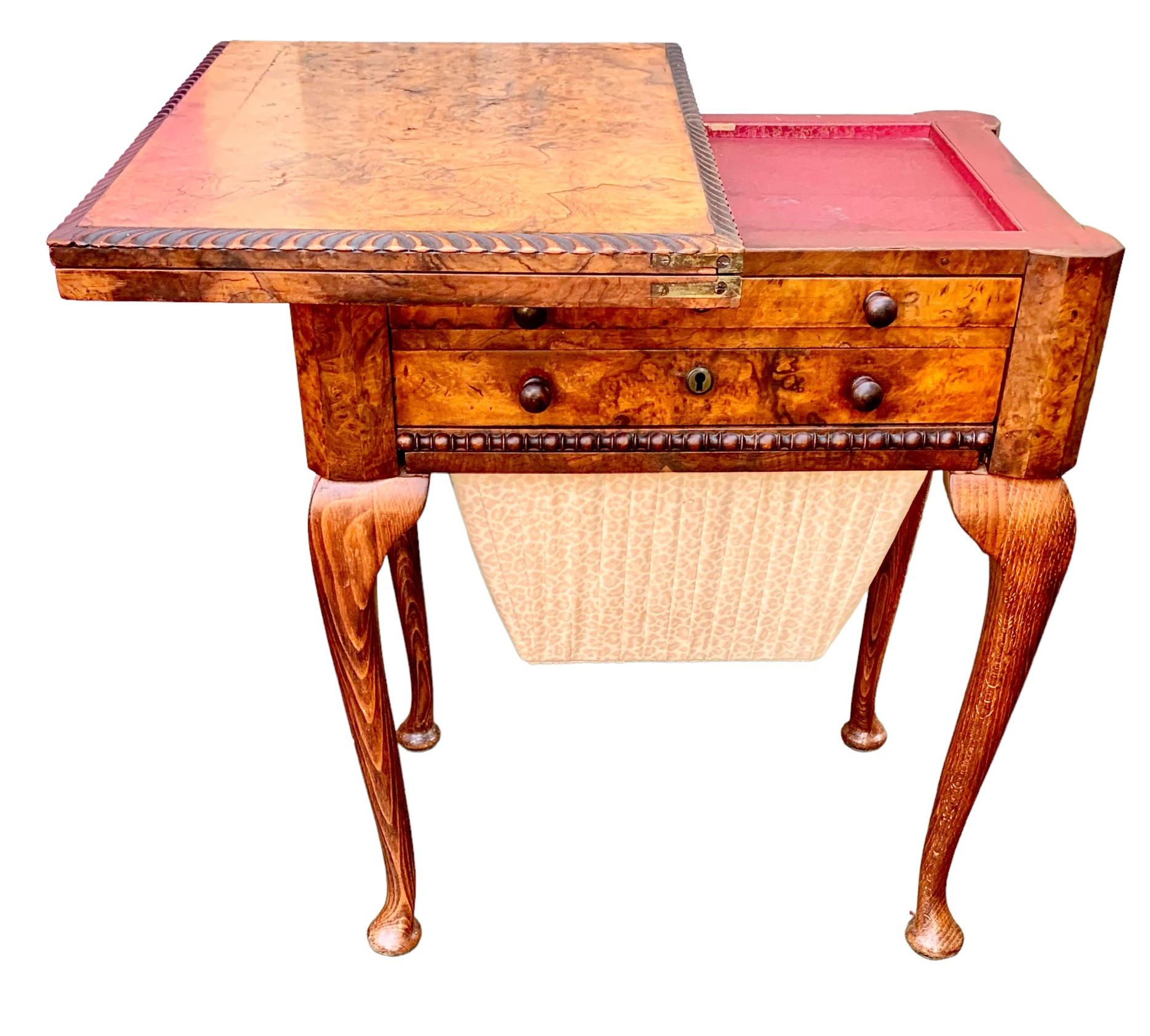 English Queen Anne Carved Walnut Work/Games Table, 19th c. 7