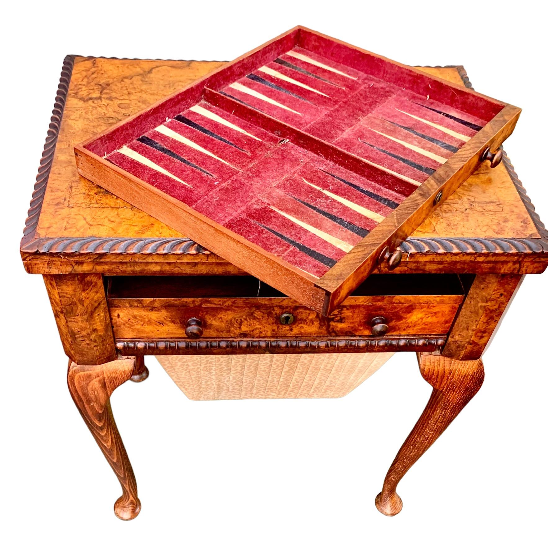 English Queen Anne Carved Walnut Work/Games Table, 19th c. 10