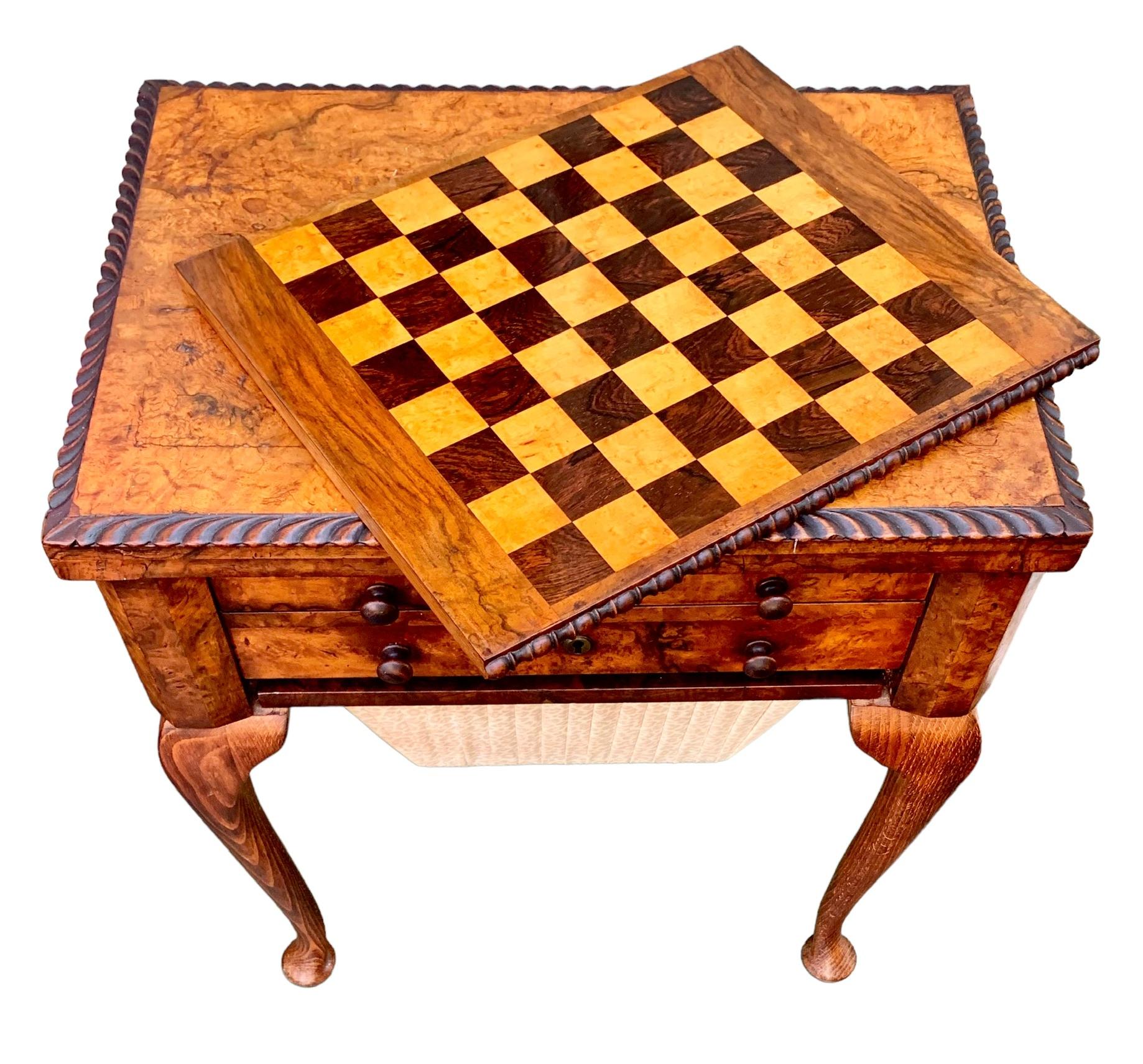 English Queen Anne Carved Walnut Work/Games Table, 19th c. 11