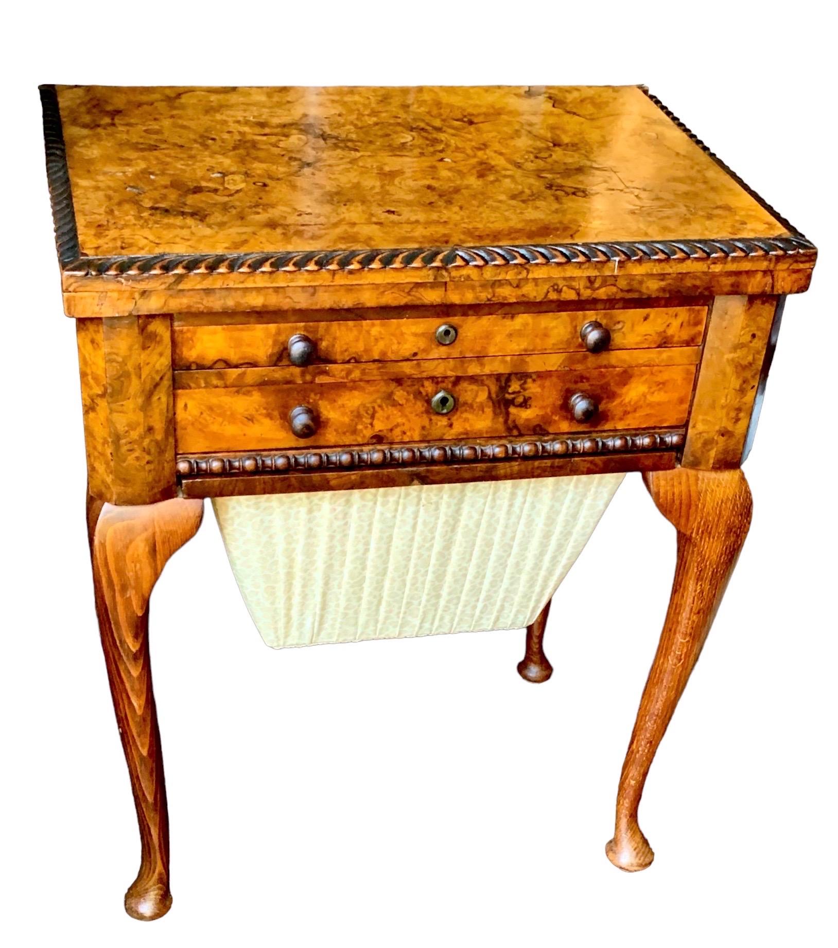 Hand-Carved English Queen Anne Carved Walnut Work/Games Table, 19th c.