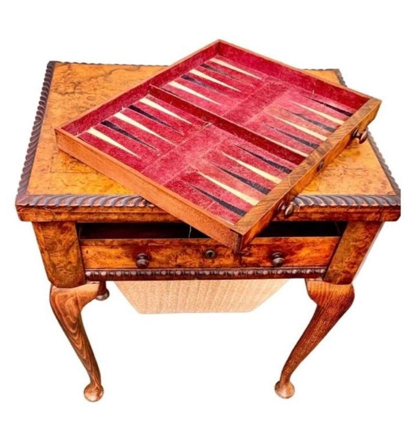 English Queen Anne Carved Walnut Work/Games Table, 19th c. In Good Condition For Sale In New Orleans, LA