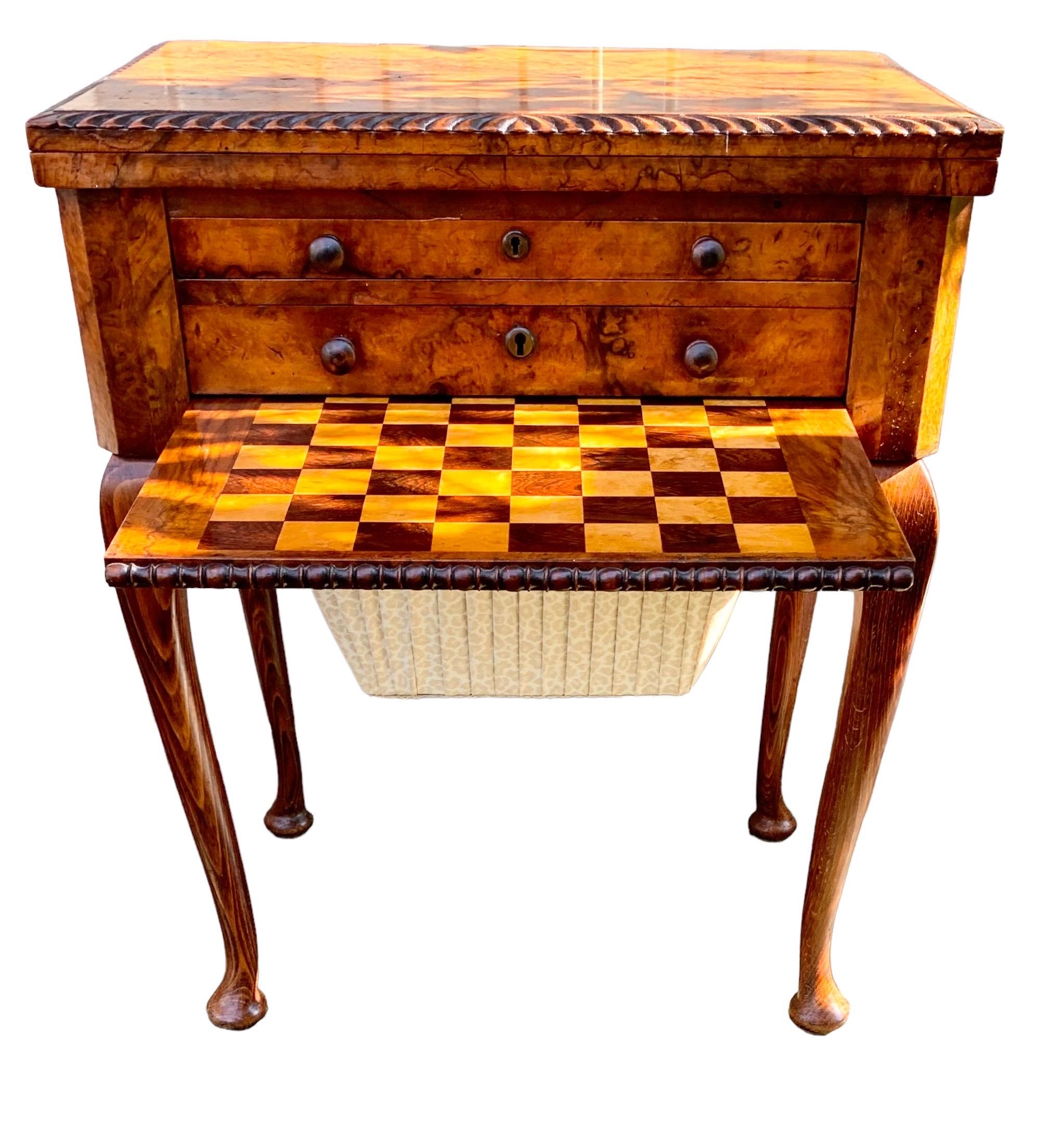 English Queen Anne Carved Walnut Work/Games Table, 19th c. In Good Condition In New Orleans, LA