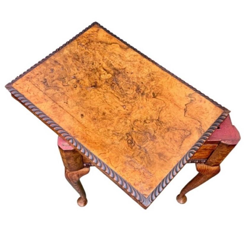 Felt English Queen Anne Carved Walnut Work/Games Table, 19th c. For Sale