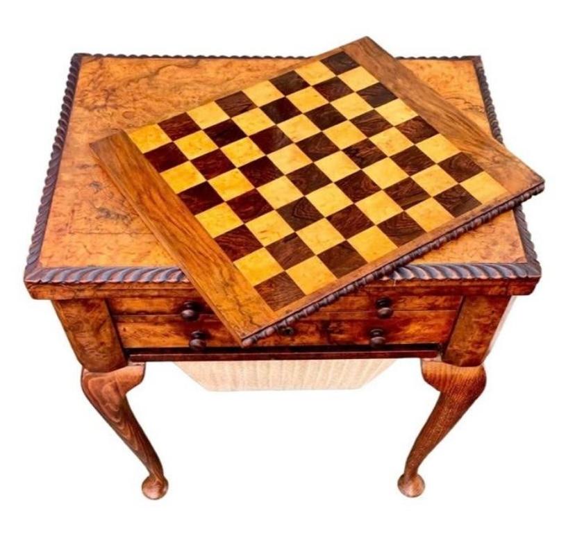 English Queen Anne Carved Walnut Work/Games Table, 19th c. For Sale 1