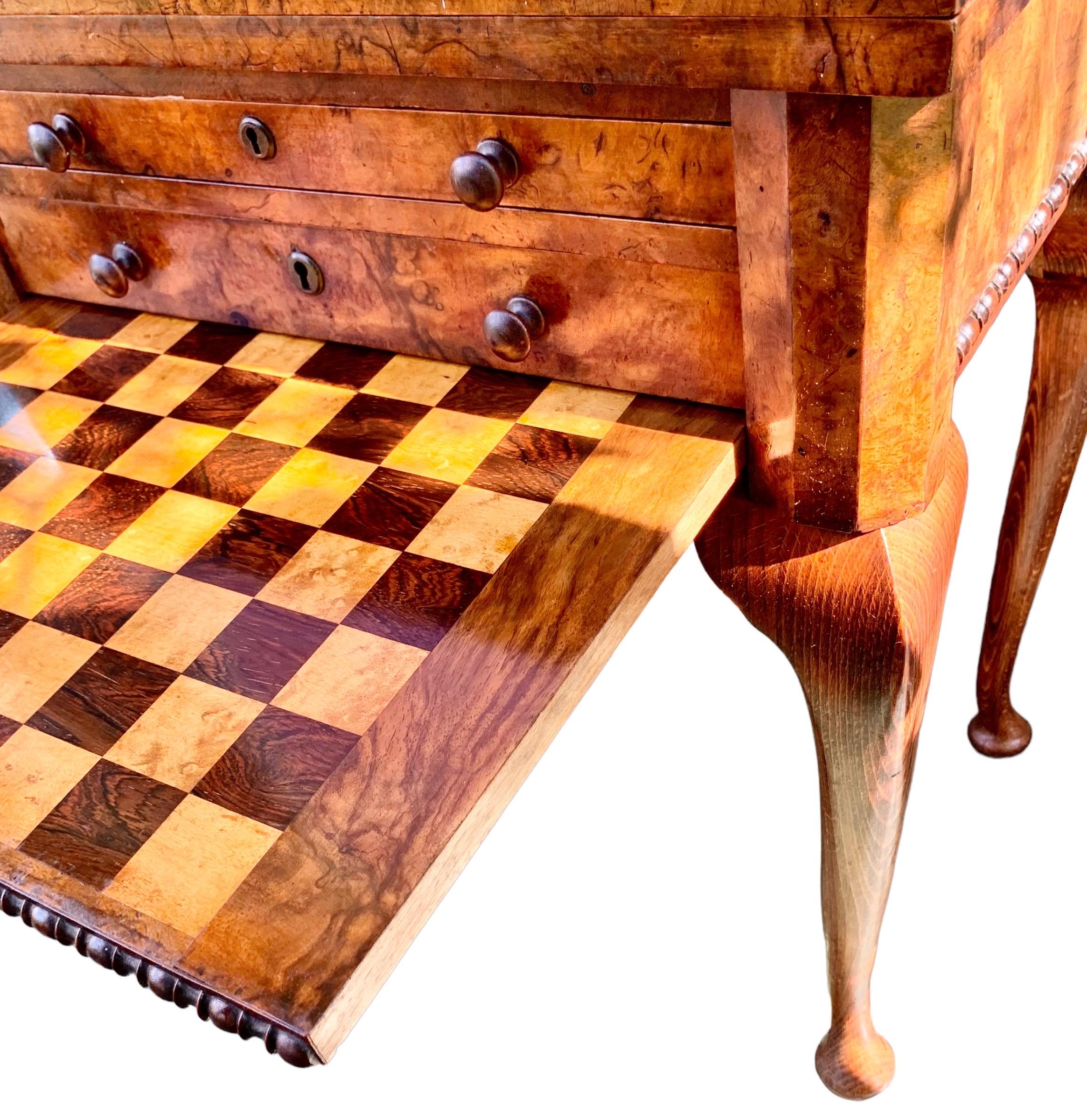 Early 19th Century English Queen Anne Carved Walnut Work/Games Table, 19th c.