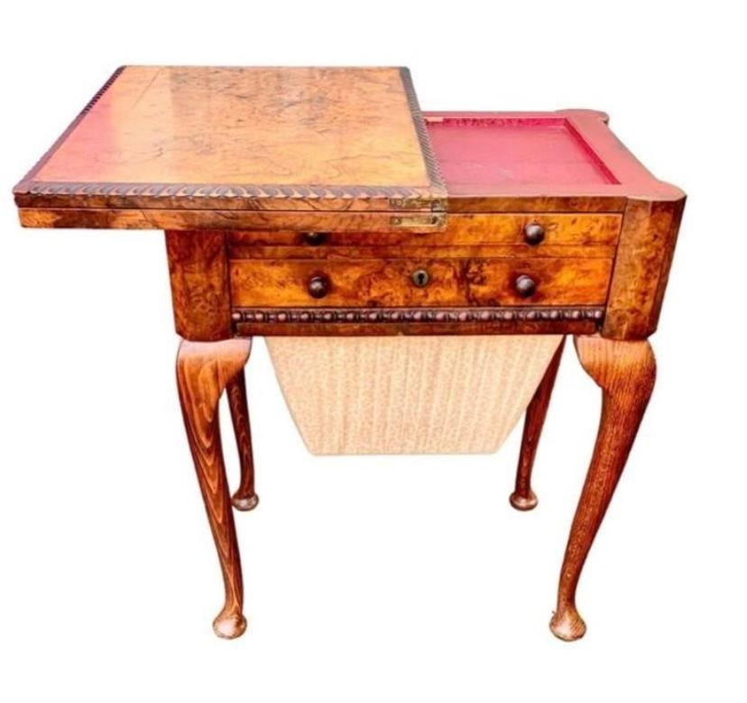 English Queen Anne Carved Walnut Work/Games Table, 19th c. For Sale 2