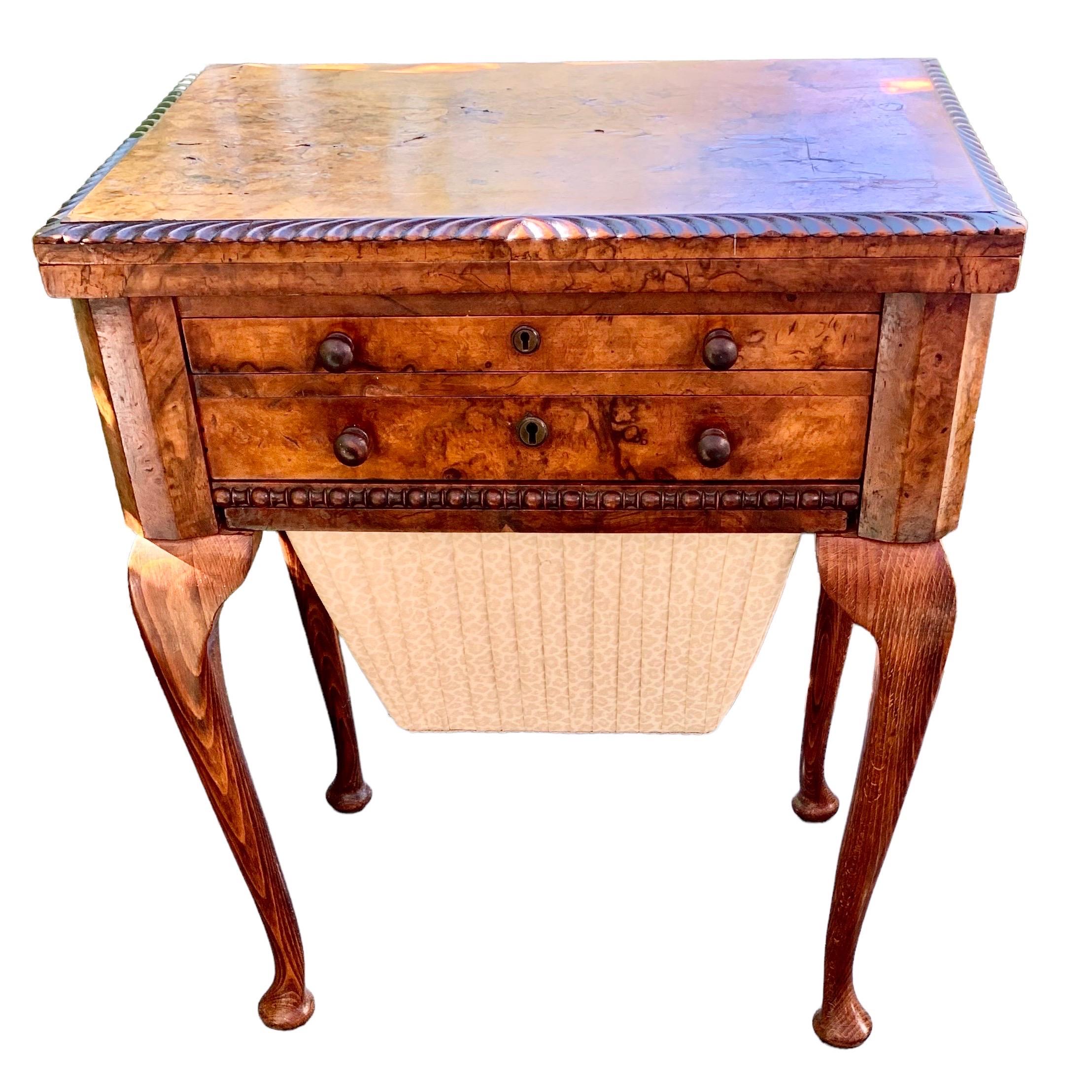 English Queen Anne Carved Walnut Work/Games Table, 19th c. 1