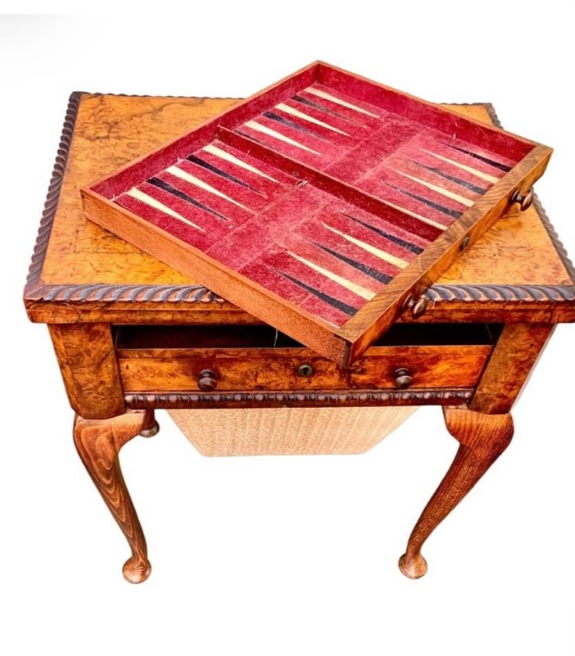English Queen Anne Carved Walnut Work/Games Table, 19th c. For Sale 2